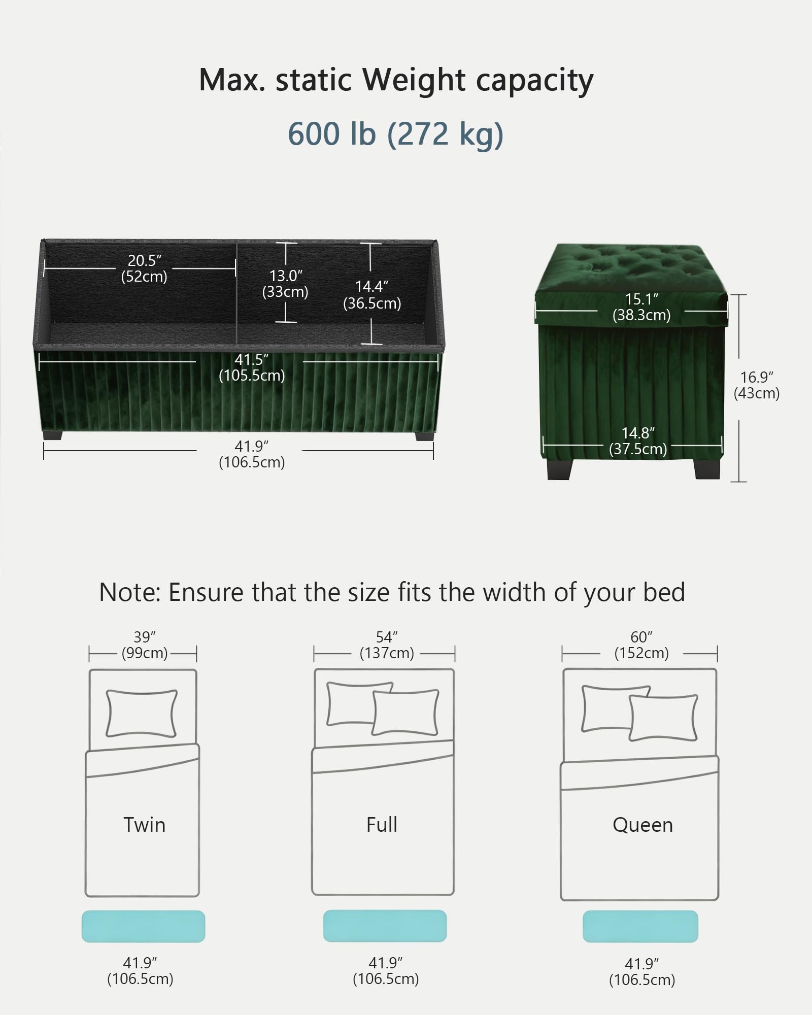 43 Inches Storage Ottoman Bench