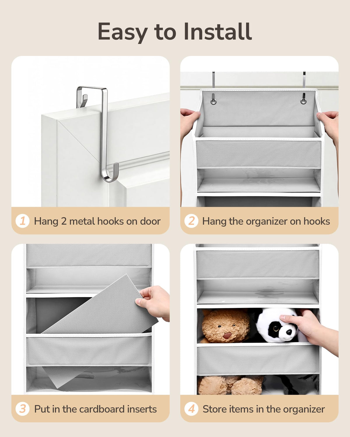 2-Pack Over-The-Door Organizer 5 Tiers, – Hanging Storage Organizer with 4 Mesh Side Pockets,Space Saving Closet Door Organizer for Clothes, Shoes, Toys, Accessories Light Gray