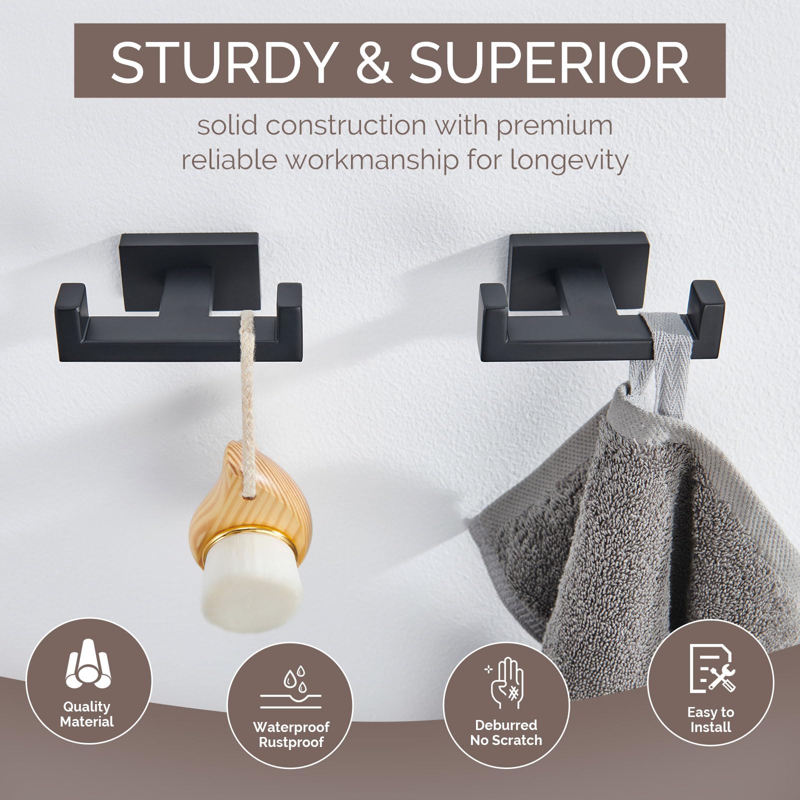 Bathroom Towel Hook Matte Black (2 Count)