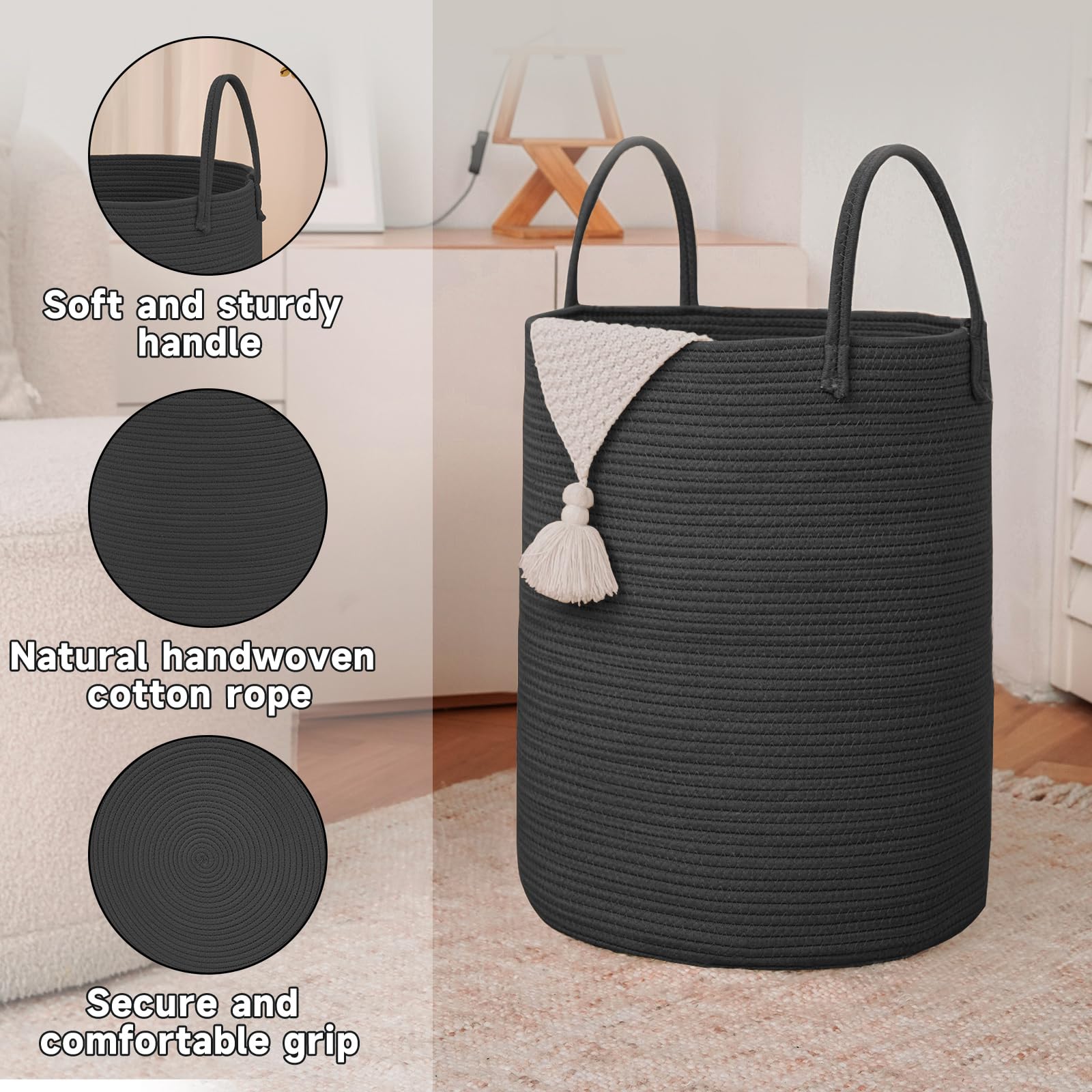100L Cotton Rope Laundry Basket Hamper