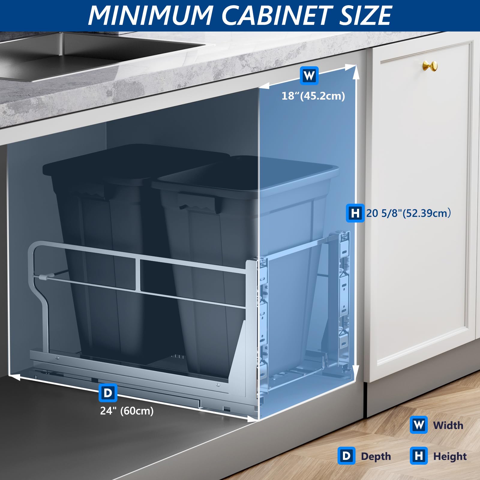 Dual 40QT Pull Out Trash Can Under Cabinet with Soft (2 Count)