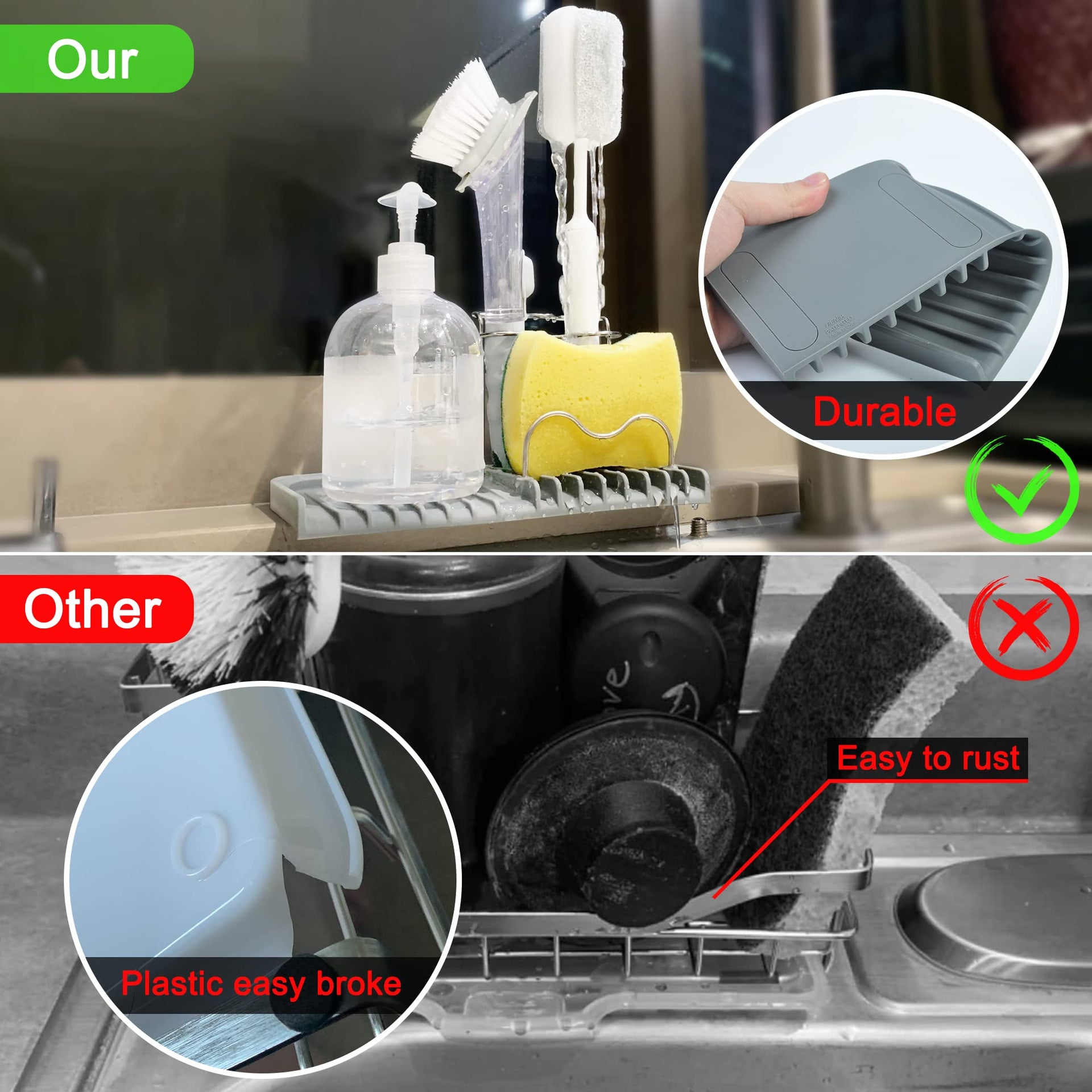 Dish Brush Holder Sponge Holder for Kitchen Sink Caddy Gray