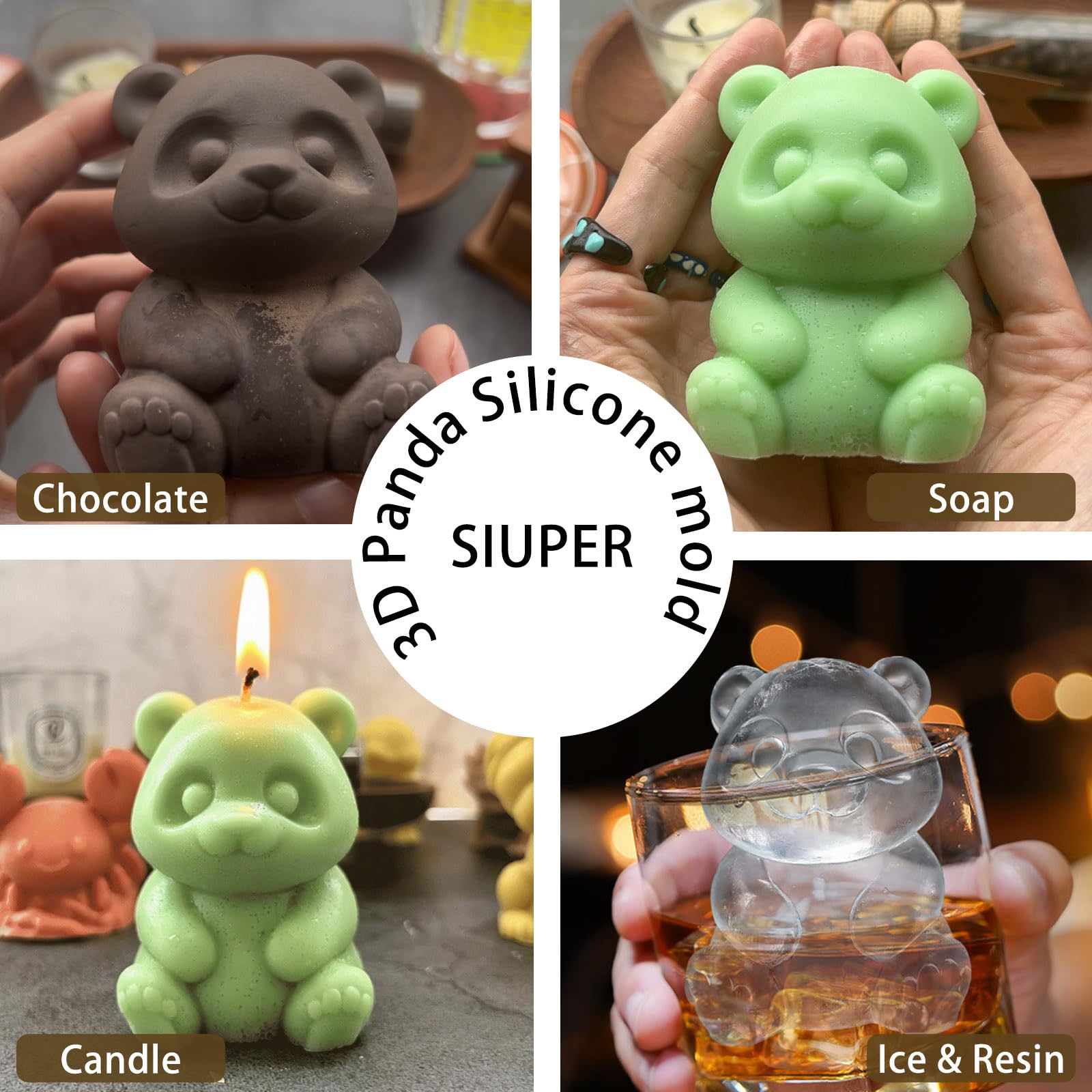 3D Panda Ice Cube Silicone Molds Tray for Whiskey (2 Count)