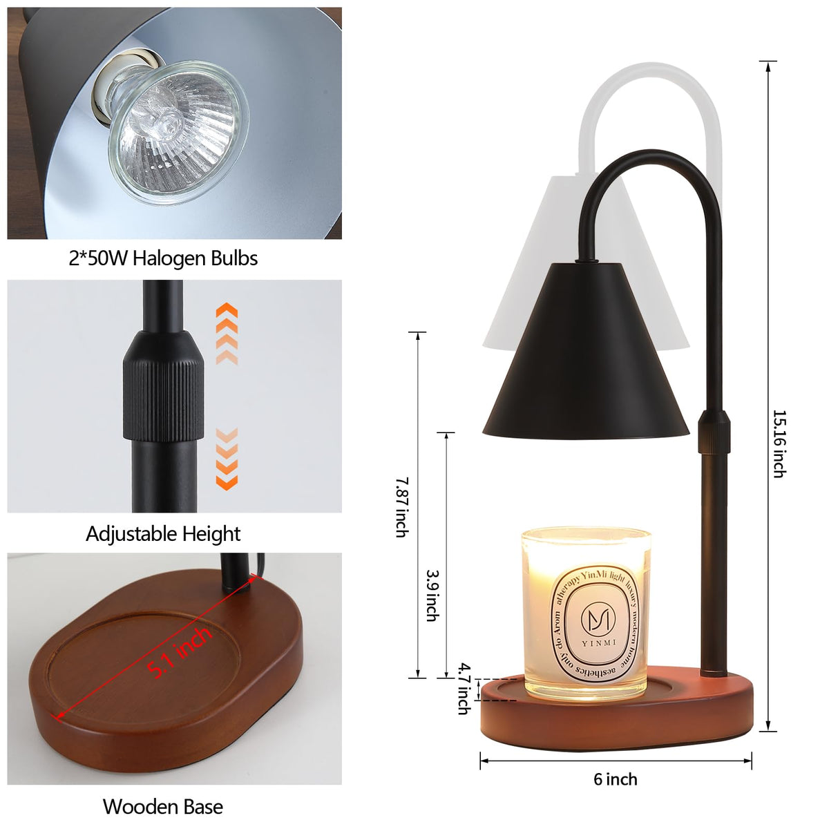 Black Candle Warmer Lamp with Timer and Dimmer