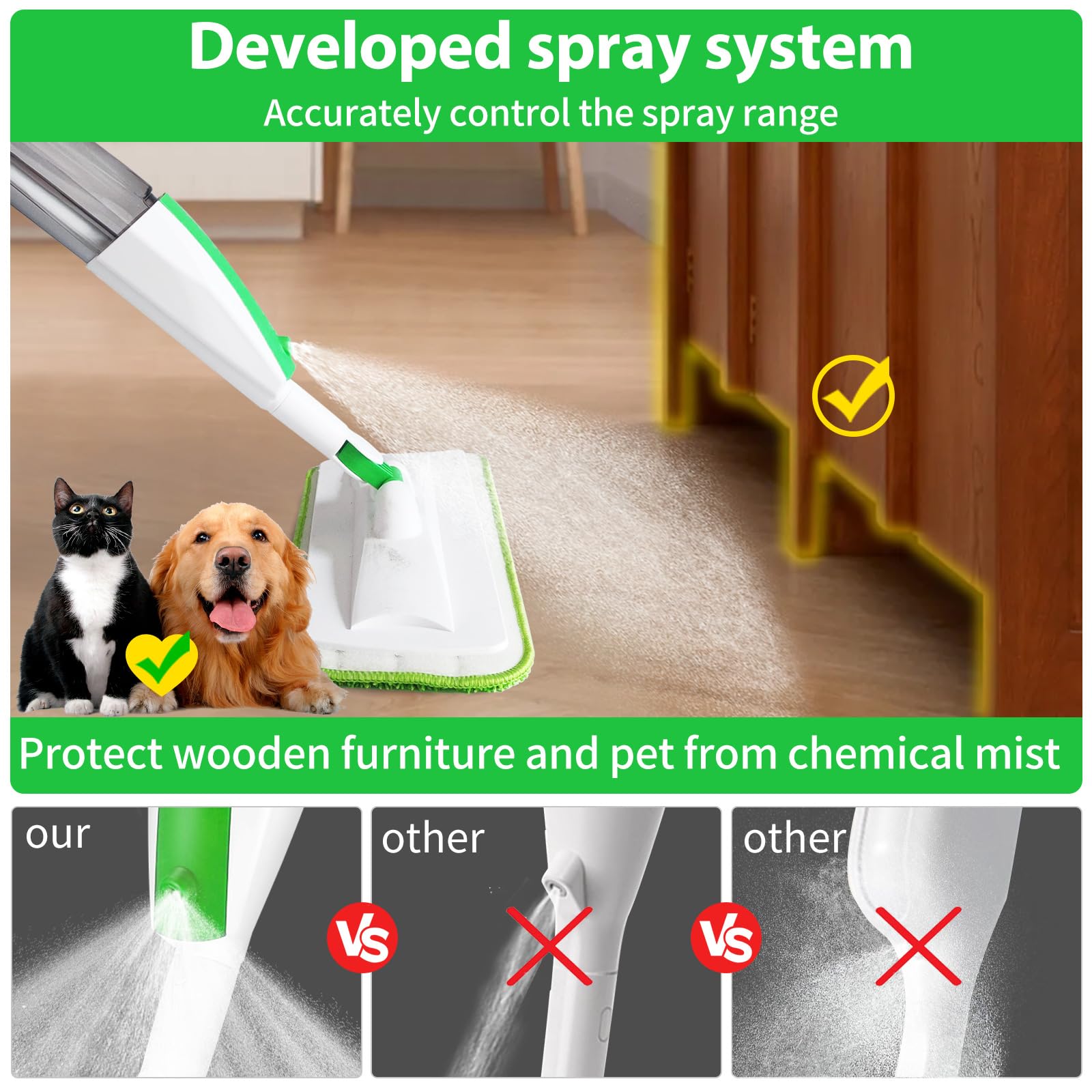 Wet Spray Mop for Floor Cleaning with 14 oz Bottle & 3 Microfiber Pads
