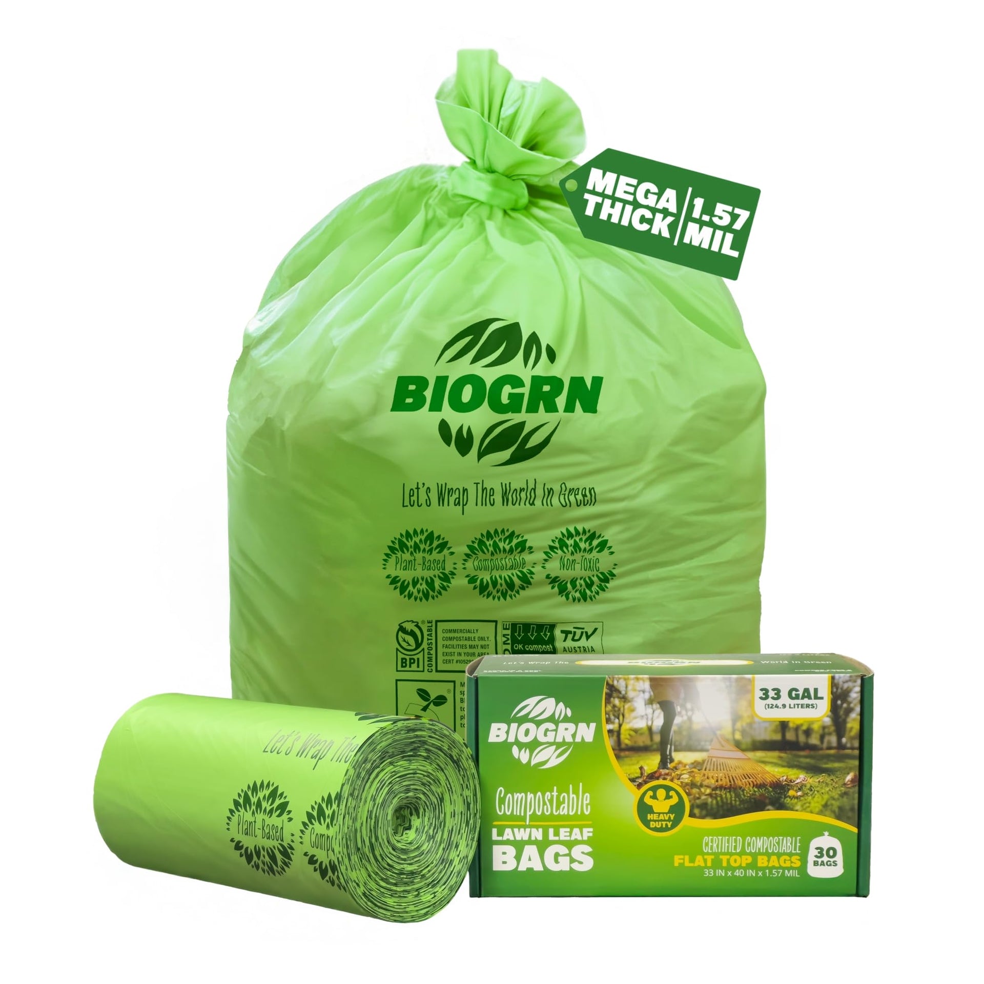 30 33 Gallon Compostable Trash Bags Flat (30 Count)