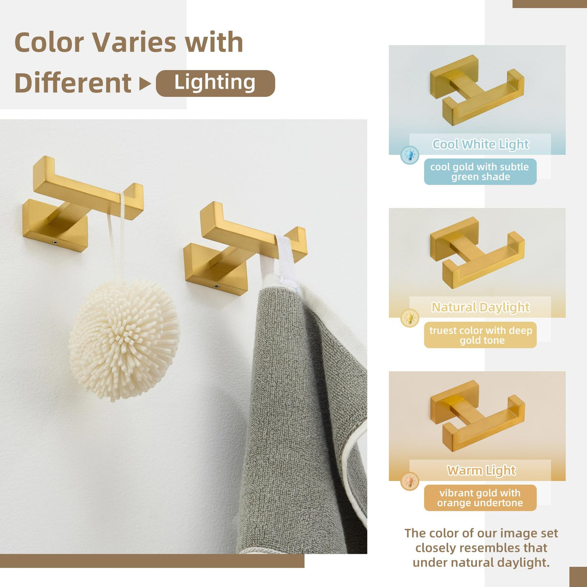 Double Towel Hook Brushed Dark Gold (2 Count)