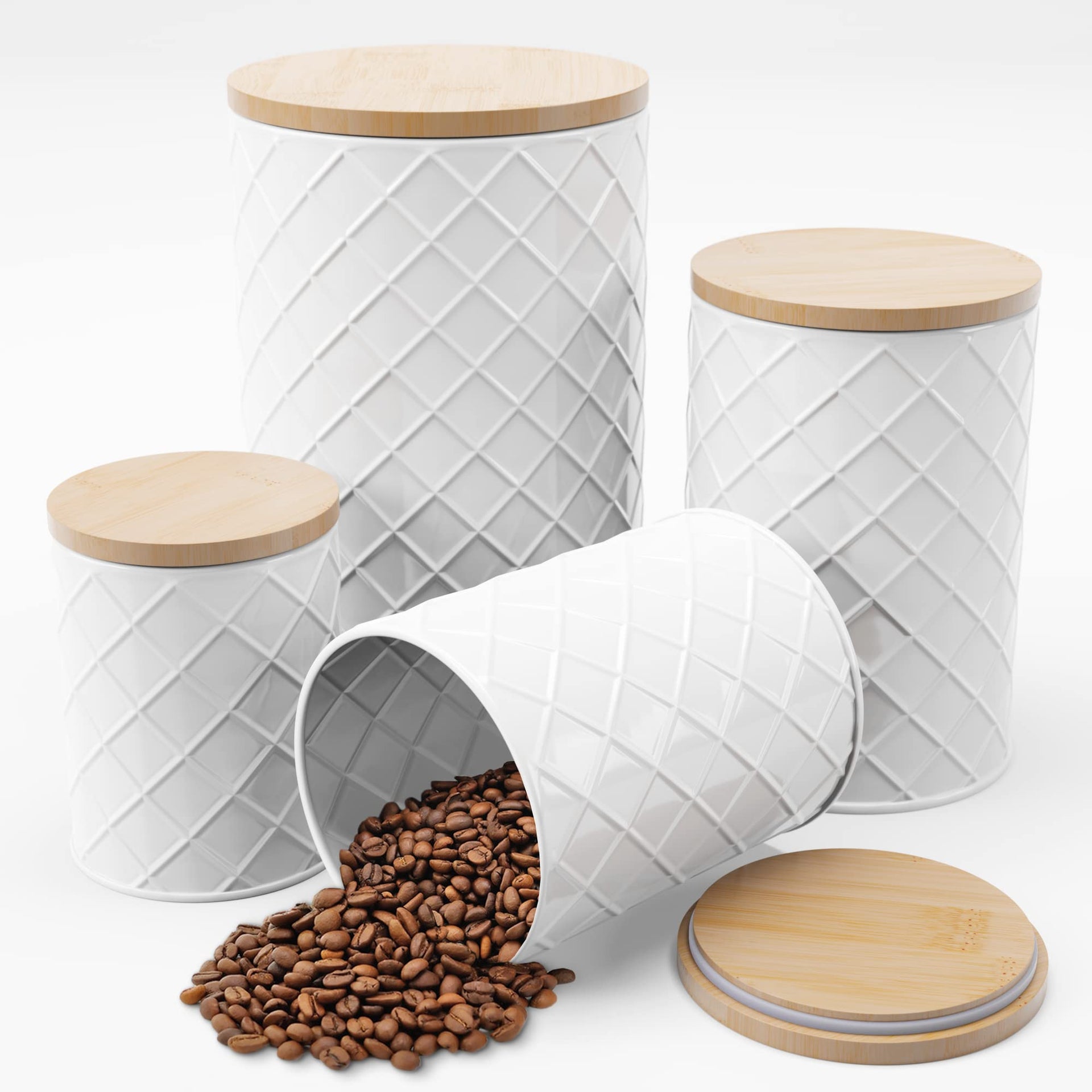 White Metal Canister Set for the Kitchen Counter (4 Count)