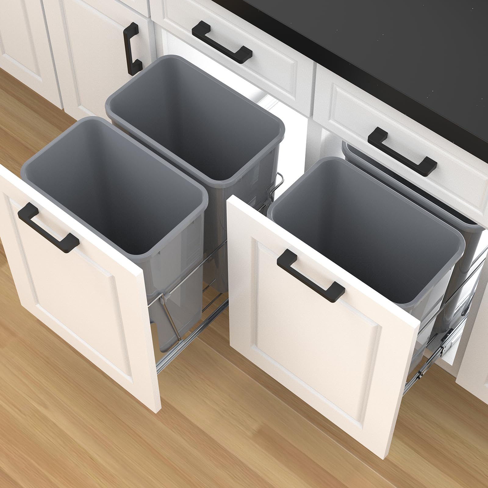 Double Pull Out Trash Can for Under Kitchen Cabinets Include Double 35QT Trash Bin Doesn't Include Door Fittings