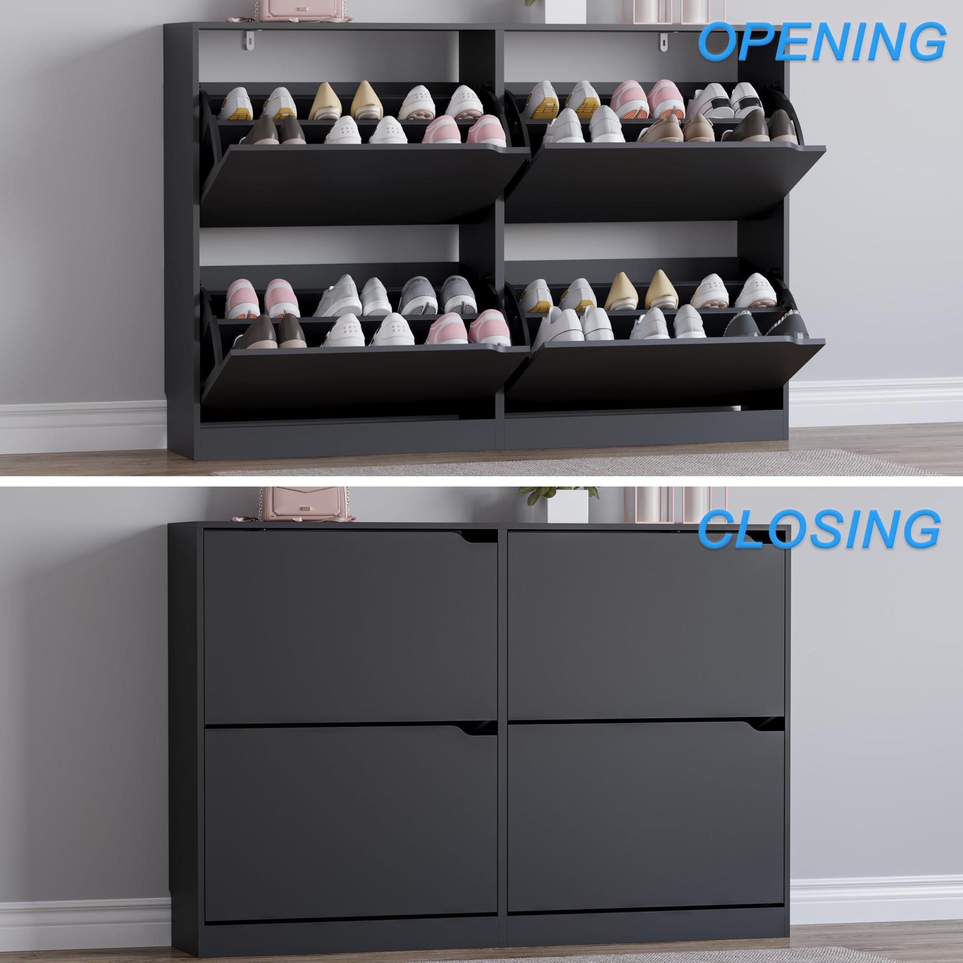 Shoe Cabinet with 4 Flip Drawers