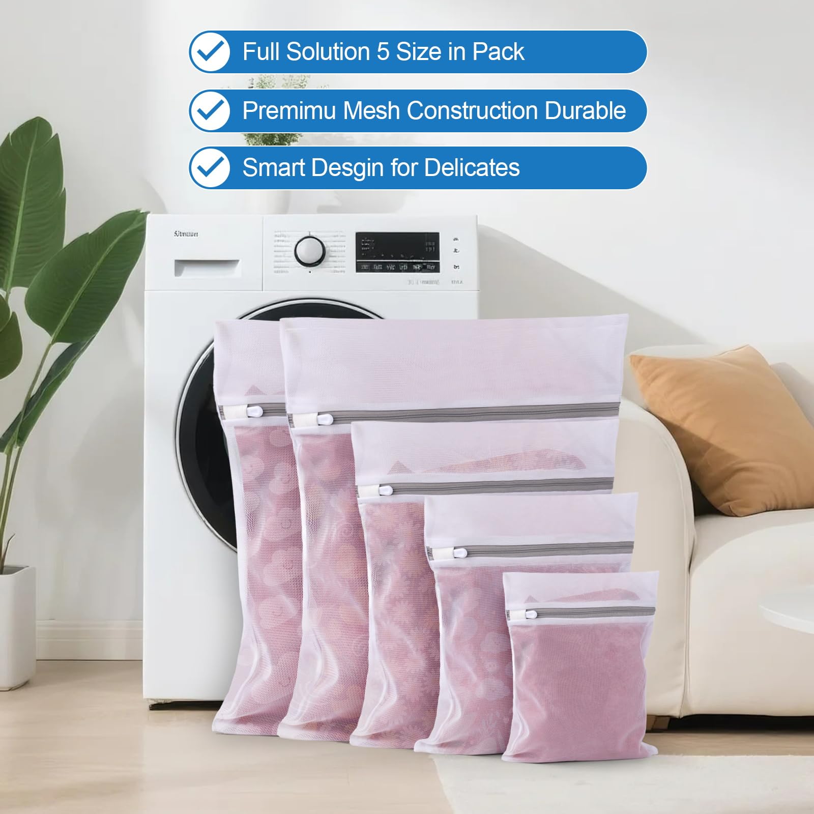 5Pcs Laundry Bags Mesh Wash Bags (5 Count)