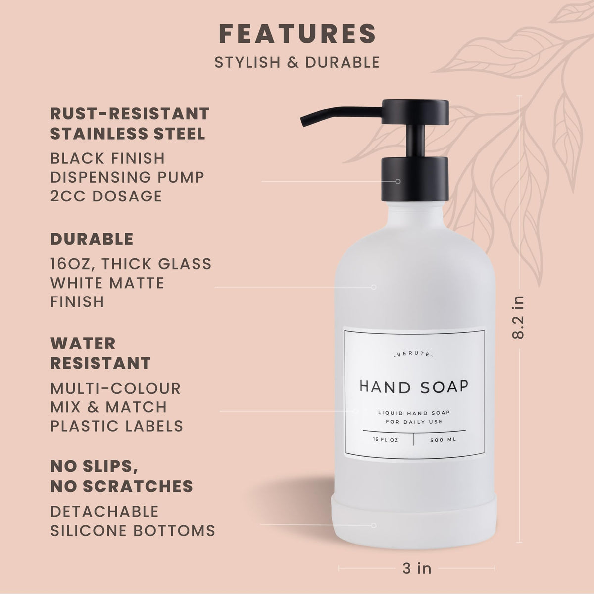 Hand and Dish Soap Dispenser for Kitchen and Bathroom (2 Count)