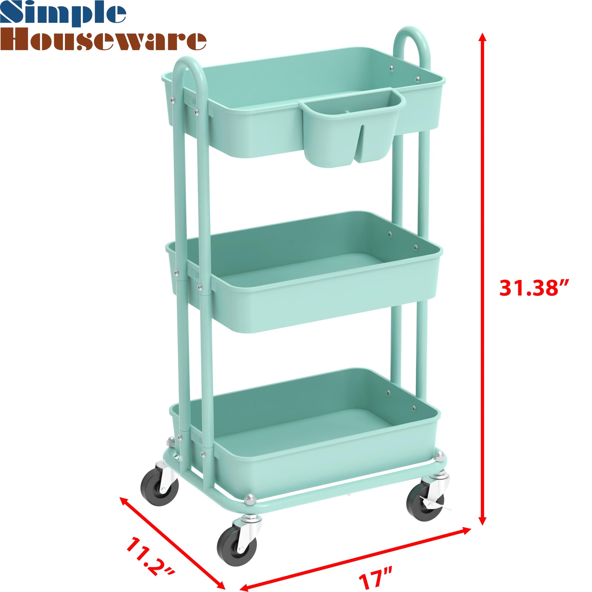 3 Tier Rolling Utility Cart with Hanging Bucket