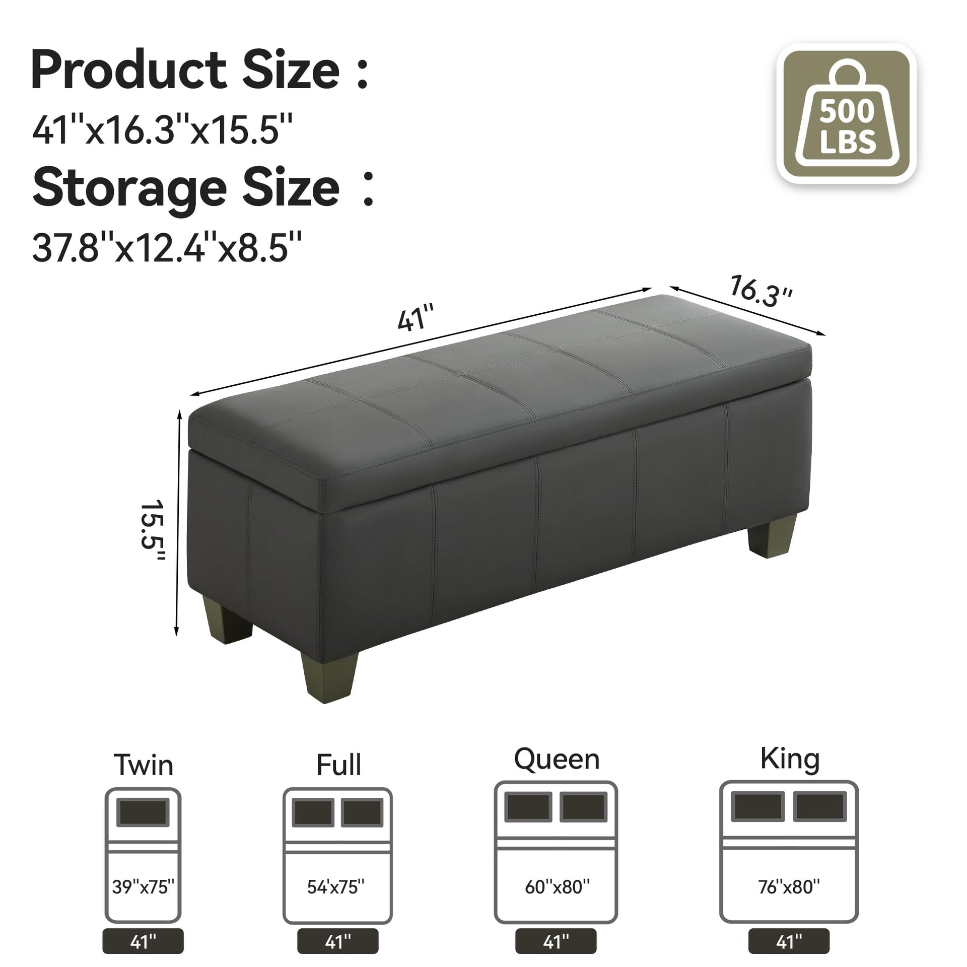 41" Faux Leather Storage Ottoman