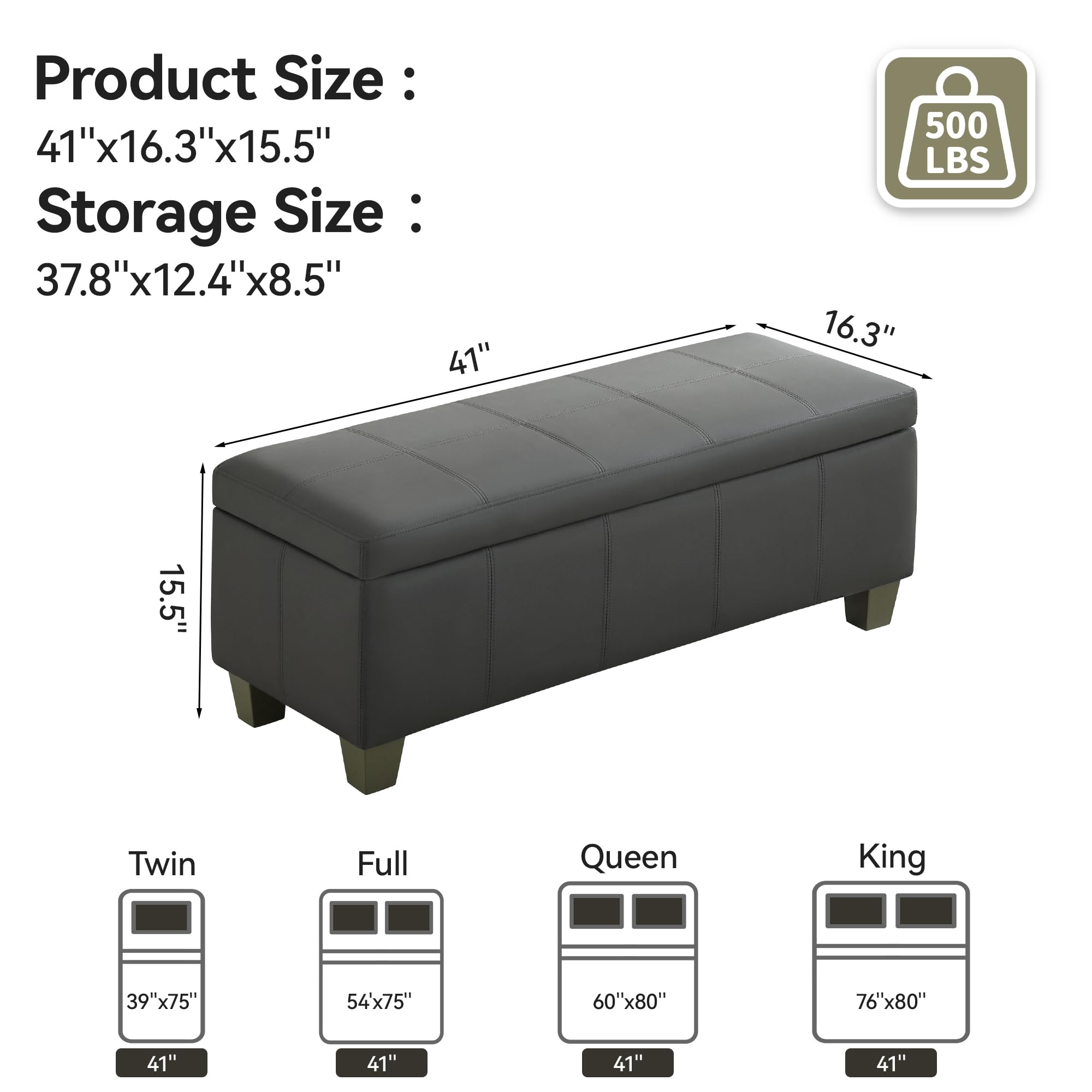 41" Faux Leather Storage Ottoman