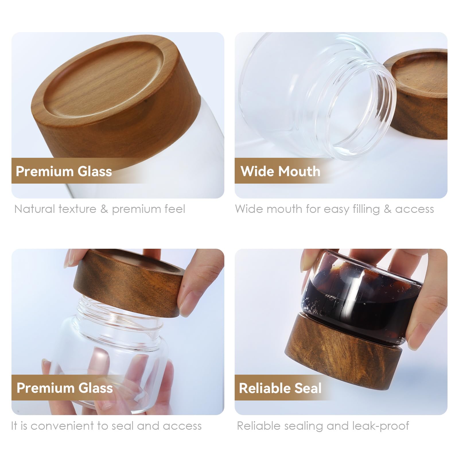 2 Pack 4 fl oz Leakproof Mason Jars with Acacia Wood Lids (6 Count)