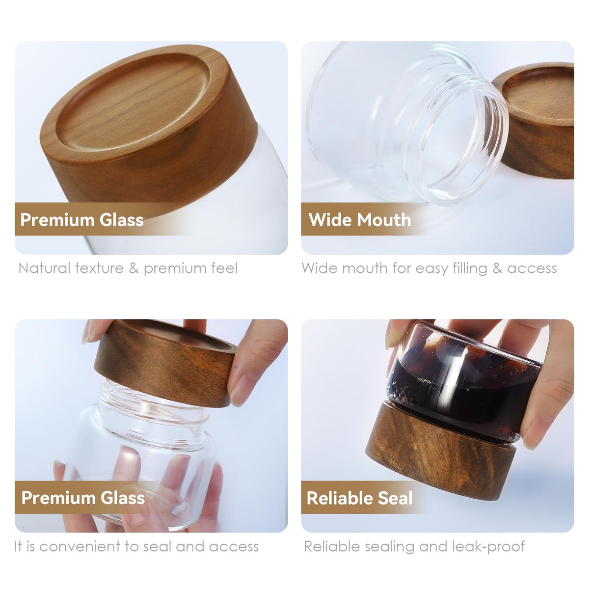 2 Pack 4 fl oz Leakproof Mason Jars with Acacia Wood Lids (6 Count)