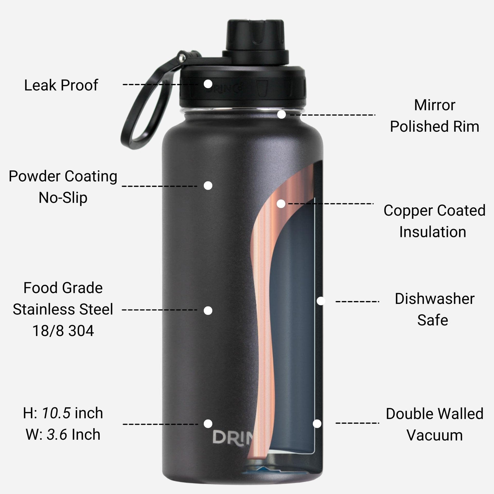 Stainless Steel Water Bottle Spout Lid Vacuum Insulated Double Wall Water Bottle Wide Mouth