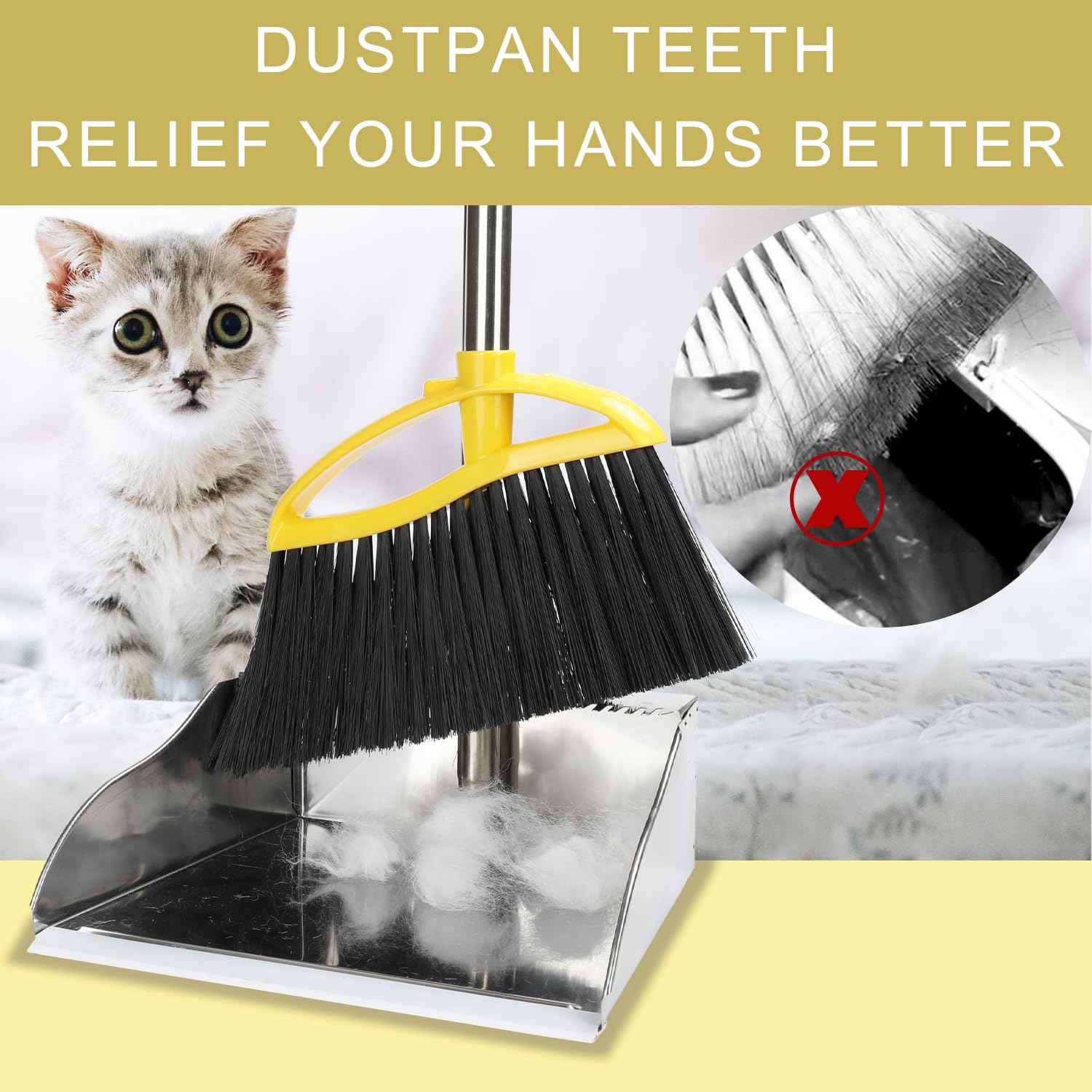 Broom and Stainless Steel Dustpan Set for Home