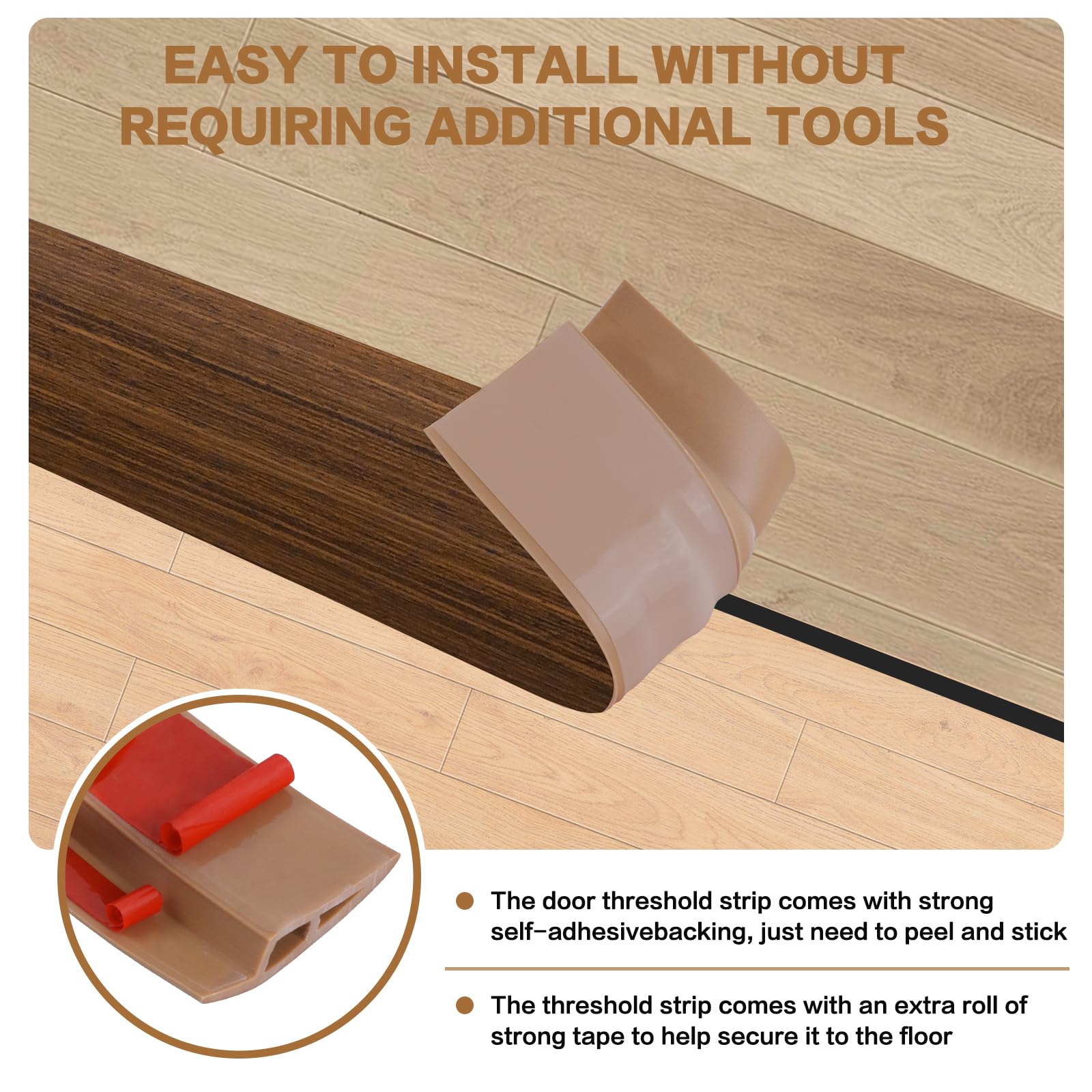 Floor Transition Strip Vinyl Door Threshold Ramp Self Adhesive Carpet Edging Strip Doorway Edge Trim (6.6 Foot)