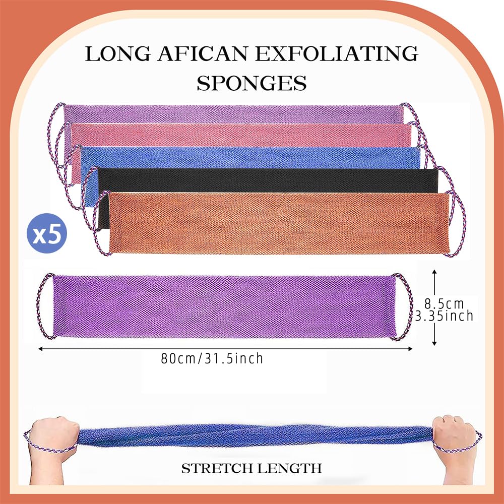 5 Pieces African Net Sponge with Handles Long African Exfoliating Net Washcloth Bath Sponge Net Cloth Wash Net Body Back Scrubber for Shower Loofah (5 Count)