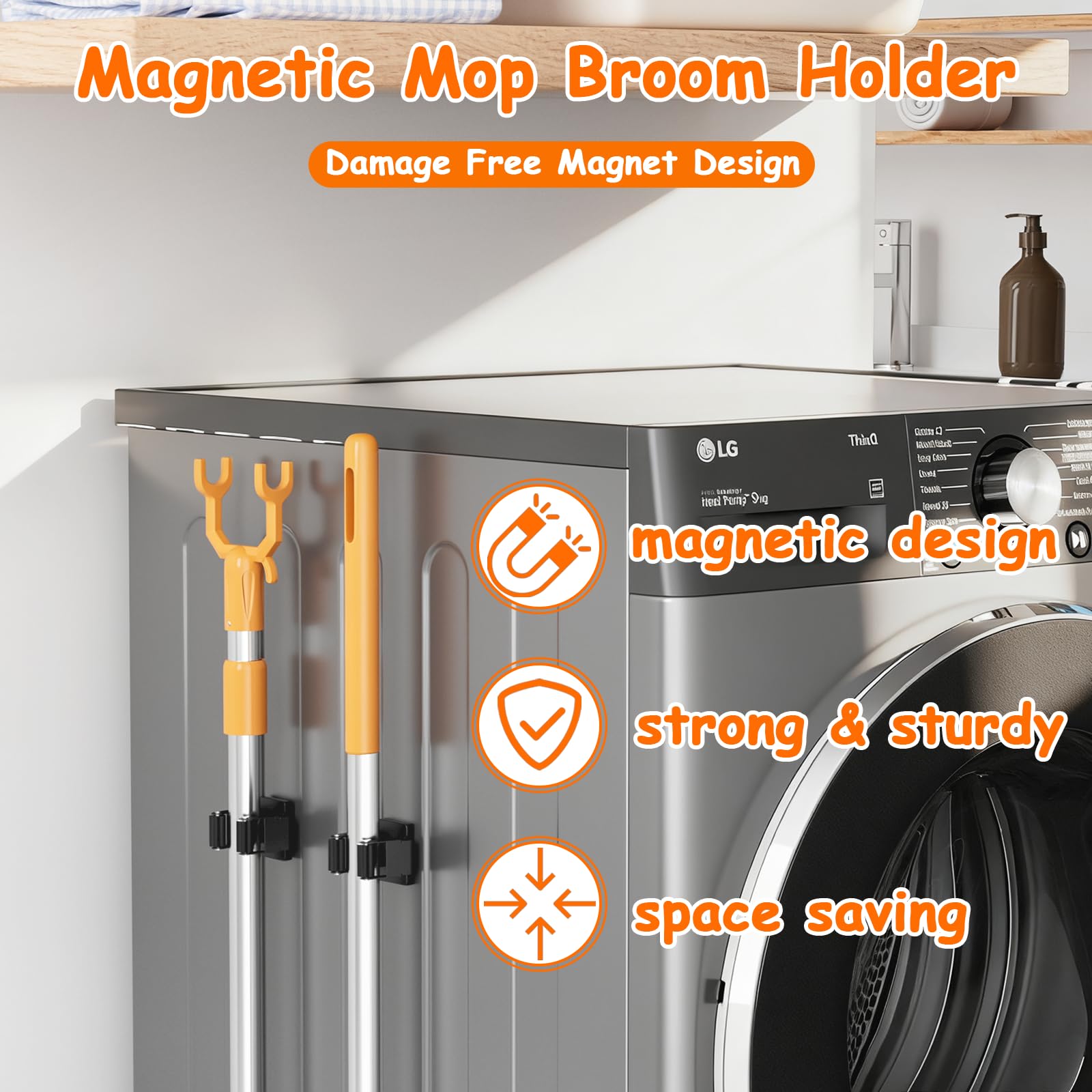 Strong Magnetic Mop Broom Holder (4 Count)