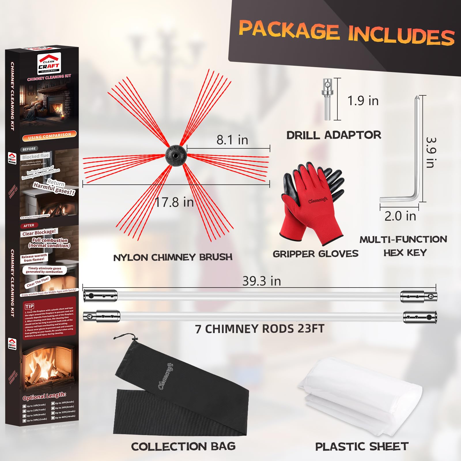 23 Feet Chimney Sweep Kit