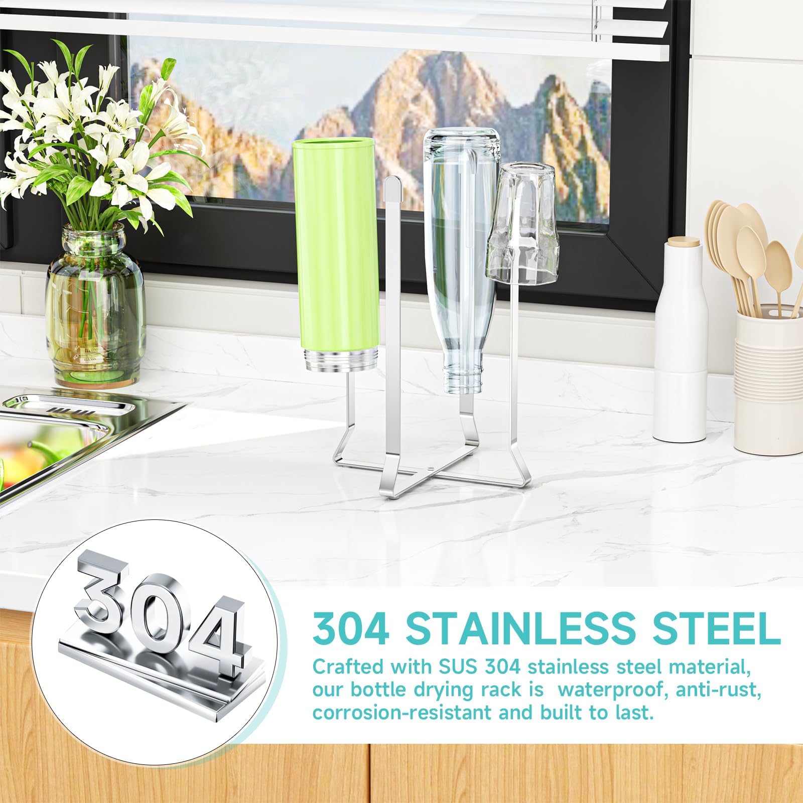 Bottle Drying Rack Reusable Drying Rack for Bottles Metal Foldable Water Bottle Dryer Holder Space Saving Cups Dryer Racks Kitchen Stand Holder for Plastic Bags
