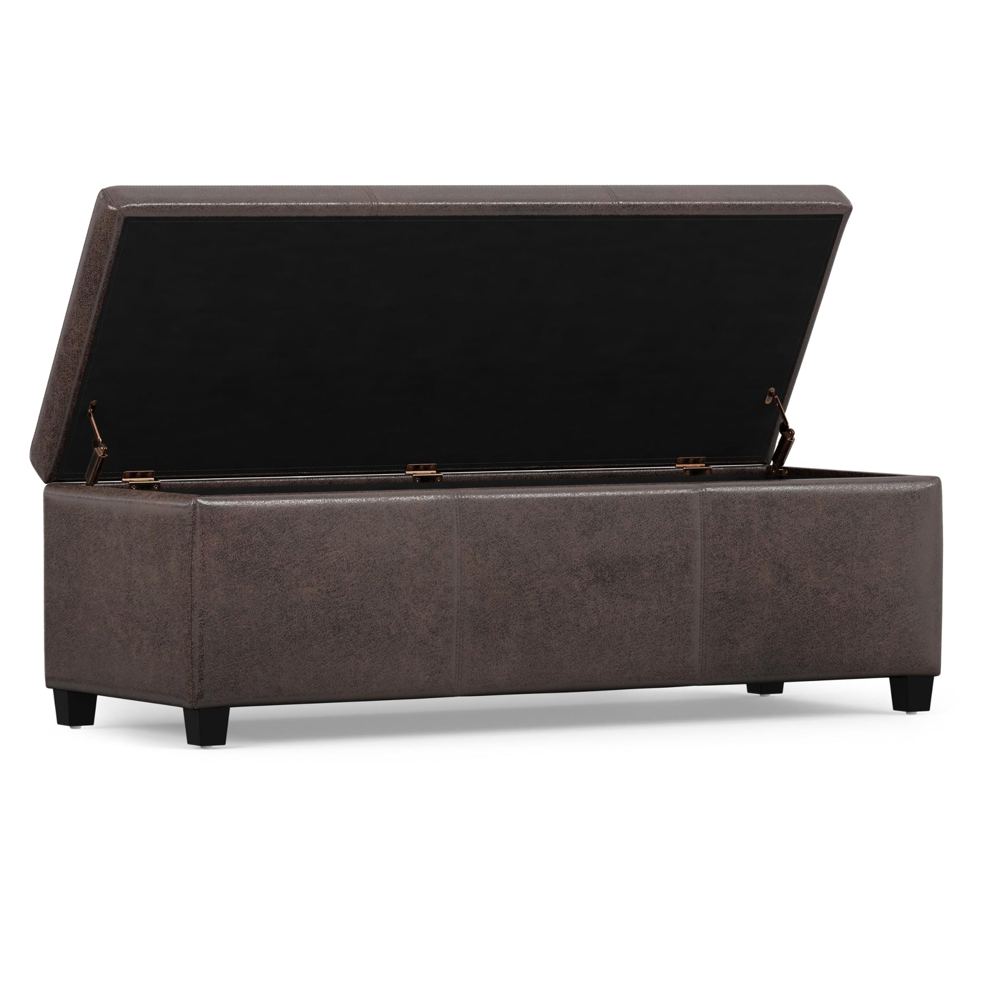 Avalon 48" Wide Vegan Leather Storage Ottoman in Brown