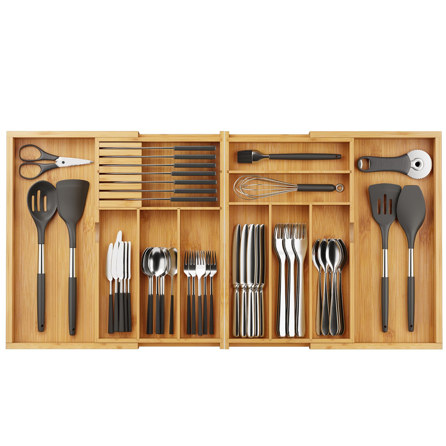 Expandable Silverware Drawer Organizer with Removable Knife Blocks