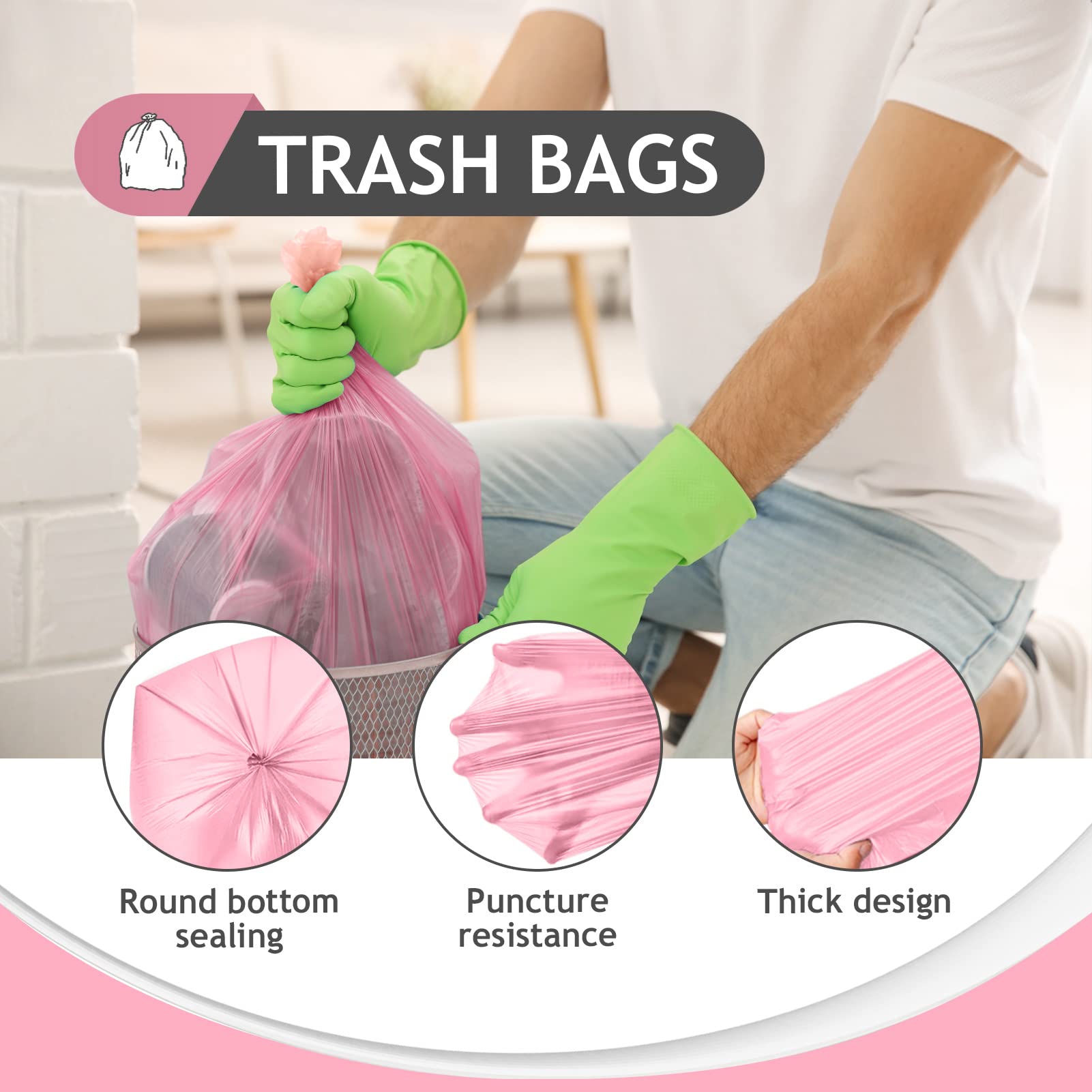 Pink Trash Bags 2 Gallon 170 Count Bathroom Garbage Bags (120 Count)
