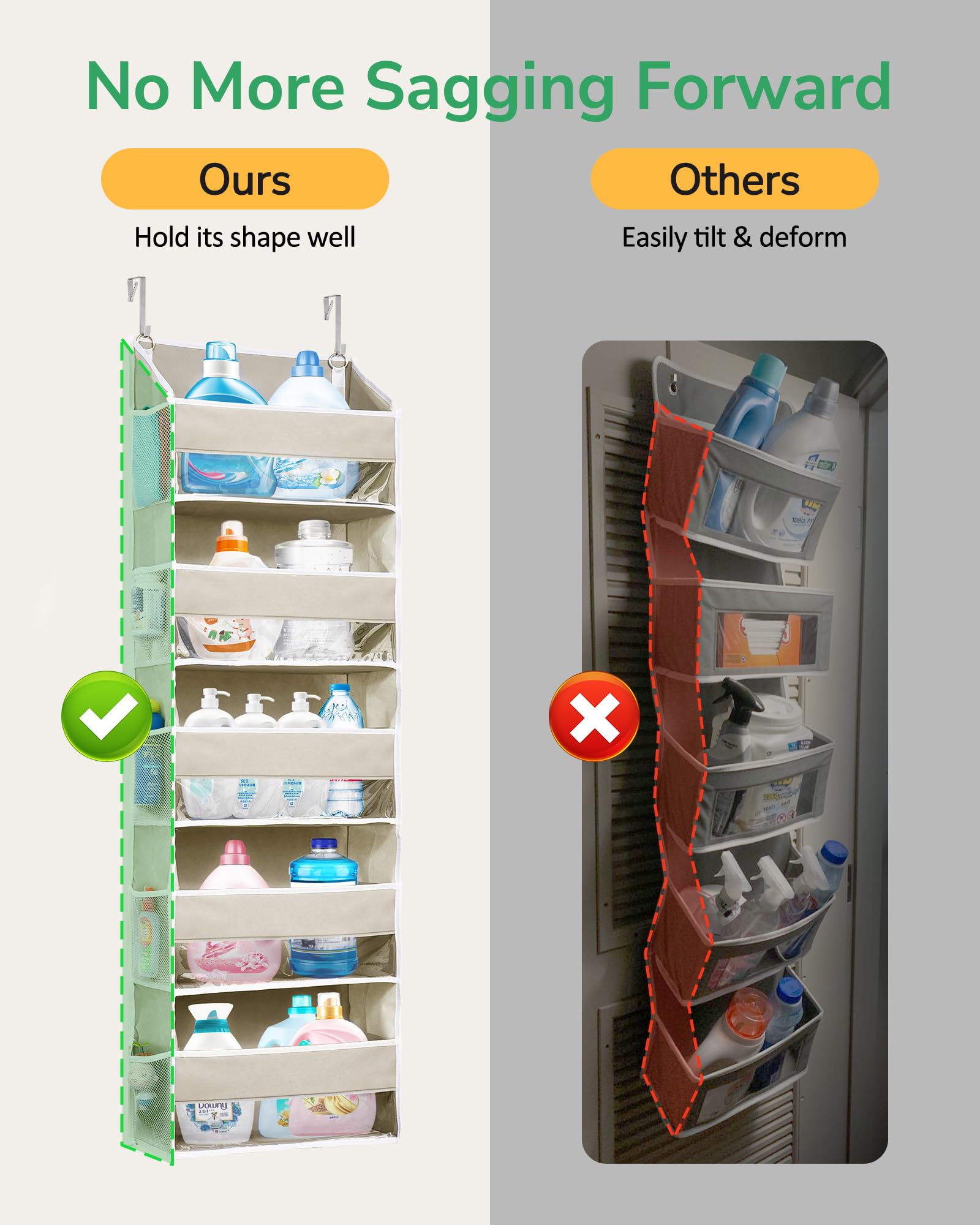 1 Pack Over Door Organizer with 5 Large Pockets 10 Mesh Side Pockets