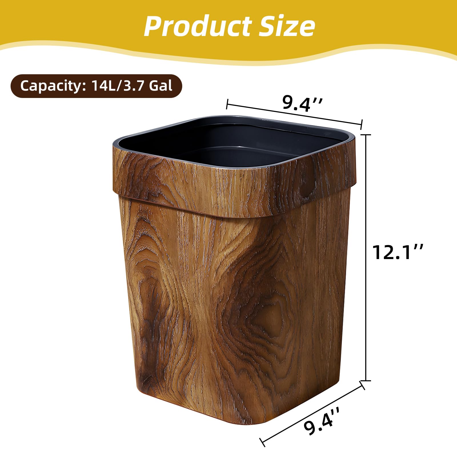 Wood Grain Plastic Trash Can Bedroom (2 Count)