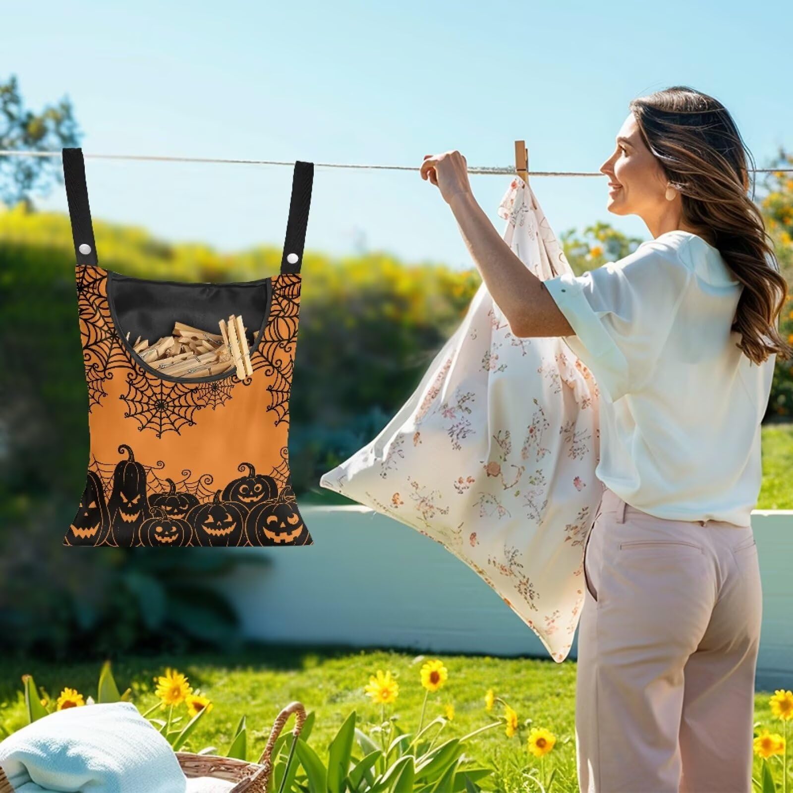 Halloween Pumpkin Clothespin Carrier Bag