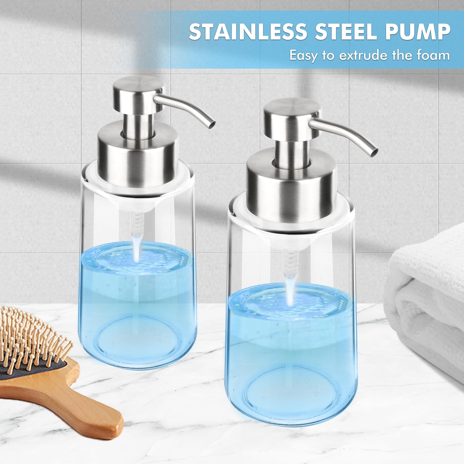 Thick Glass Soap Dispenser with Rust Proof Stainless Steel Pump