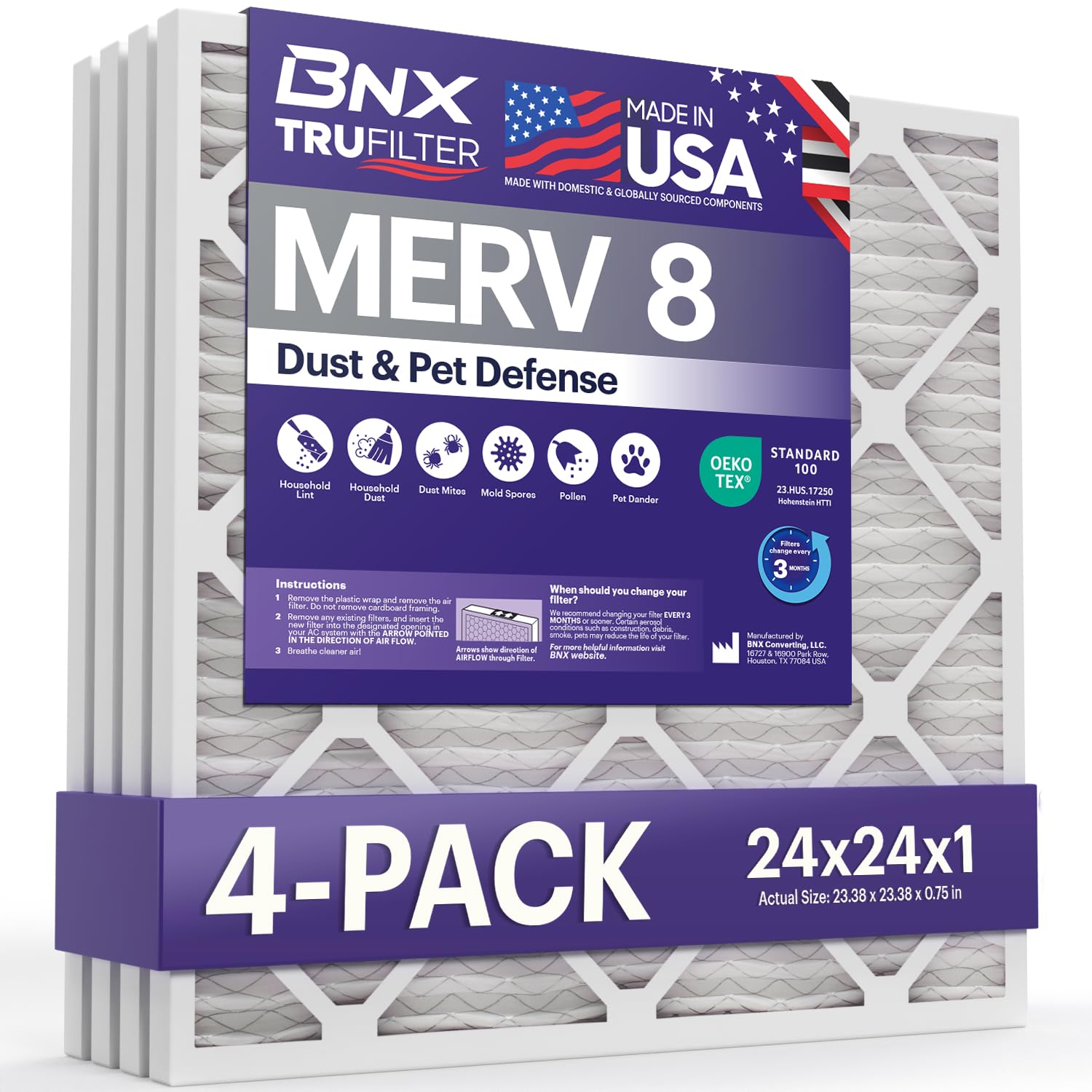 TruFilter 24x24x1 Air Filter MERV 8 (4 Count)