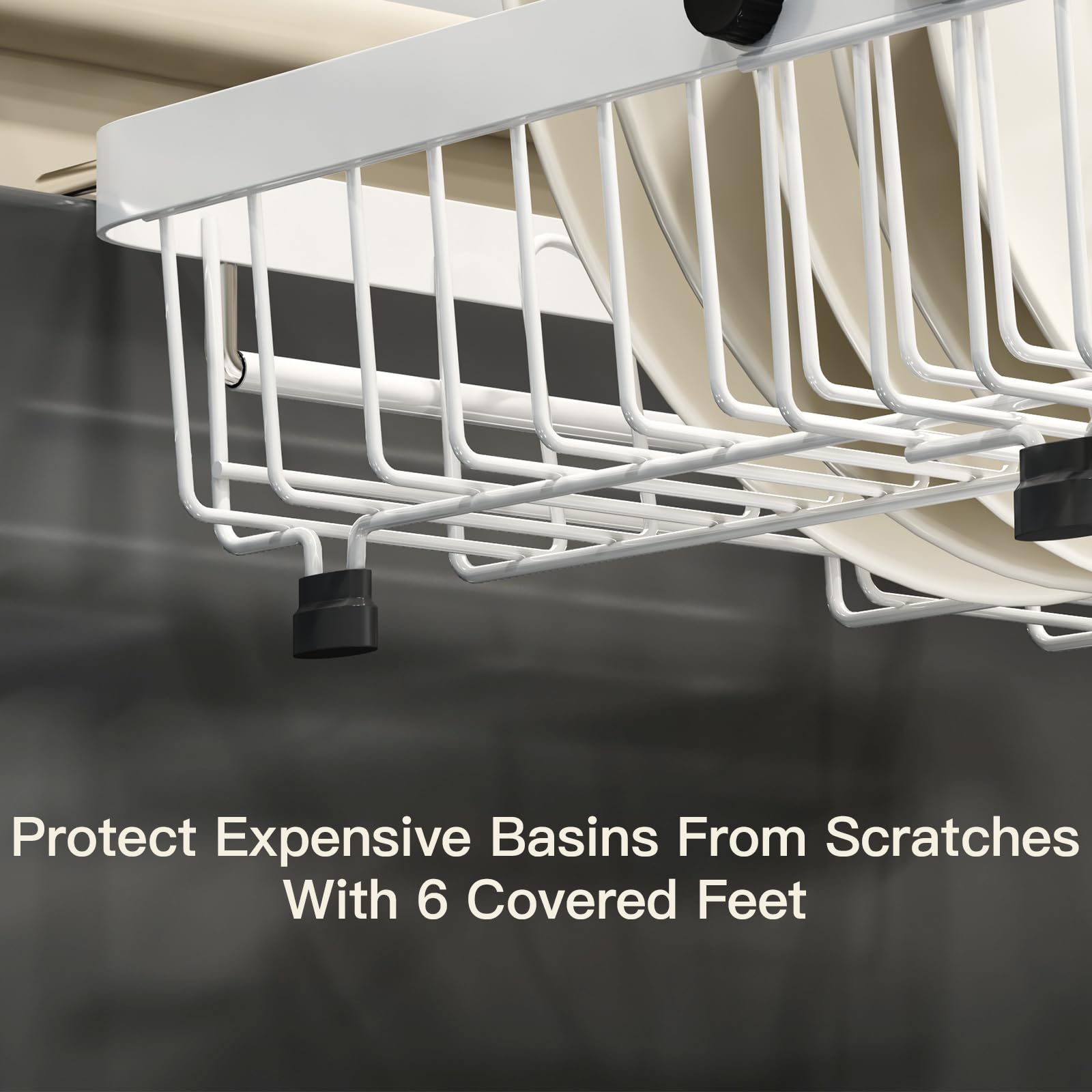 White Dish Drying Rack Over The Sink with Utensil Holder