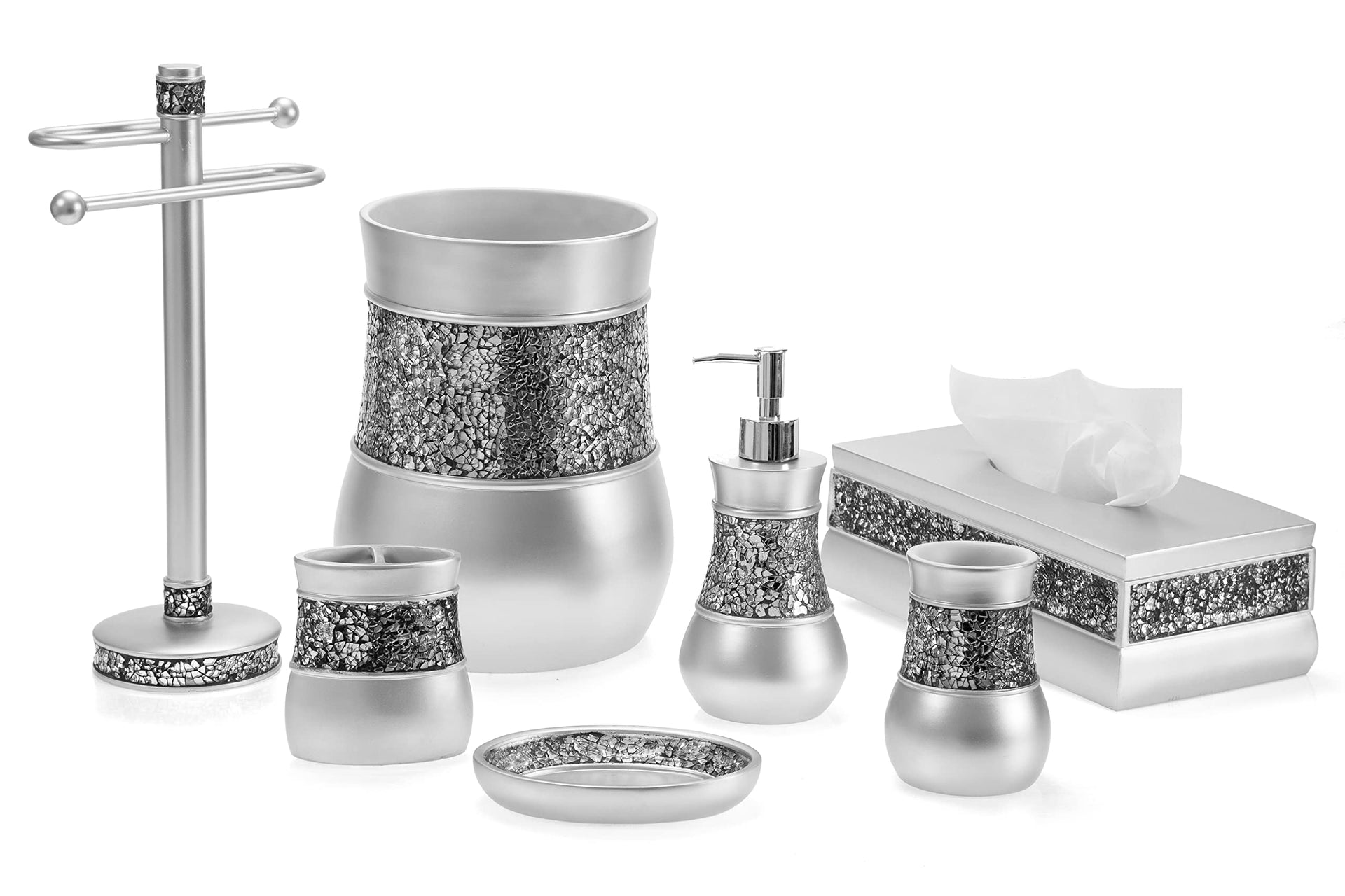 Crackled Glass Silver Tissue Box Cover Rectangular