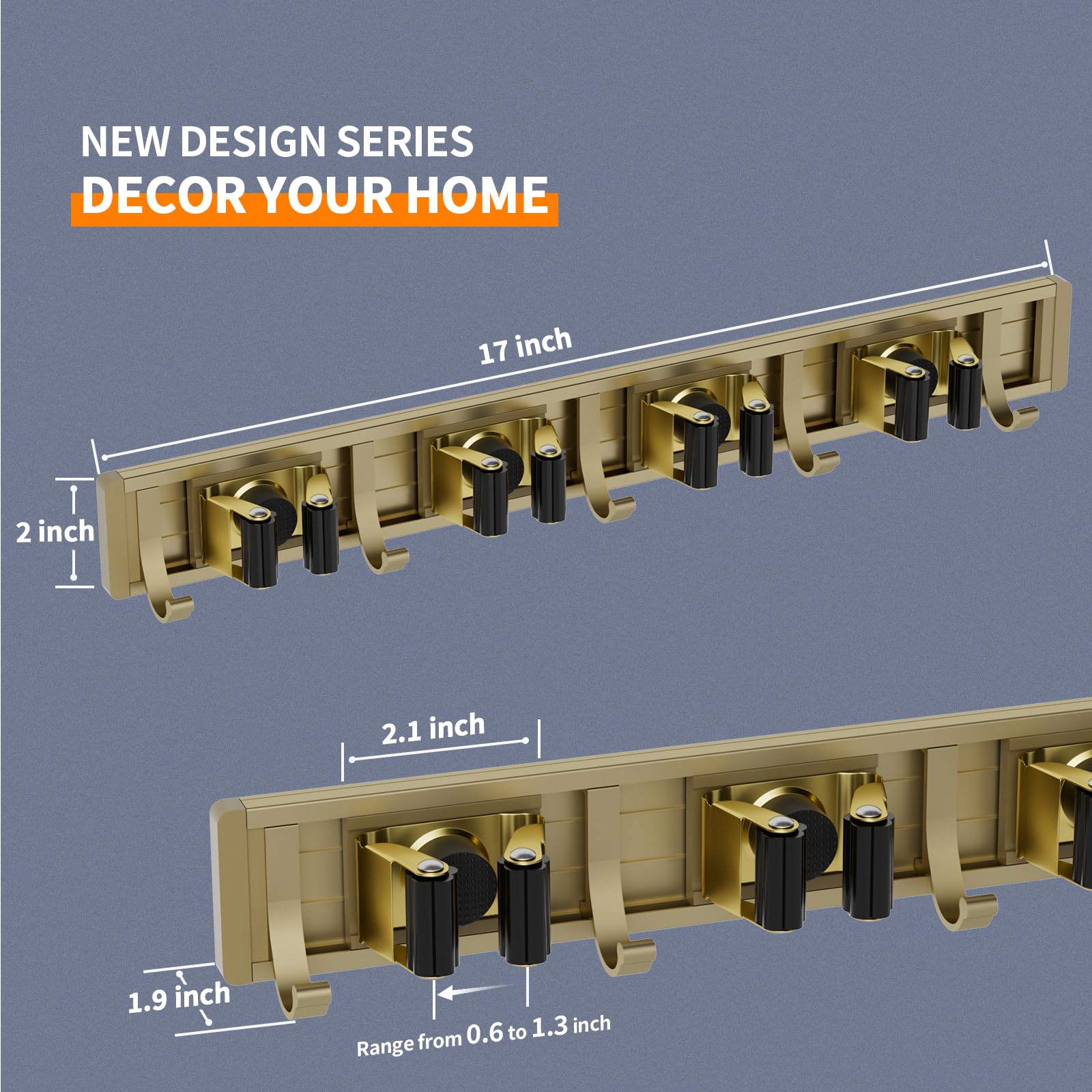 Broom Holder Wall Mount Mop Hanger Tools organizer 4Racks 5Hooks