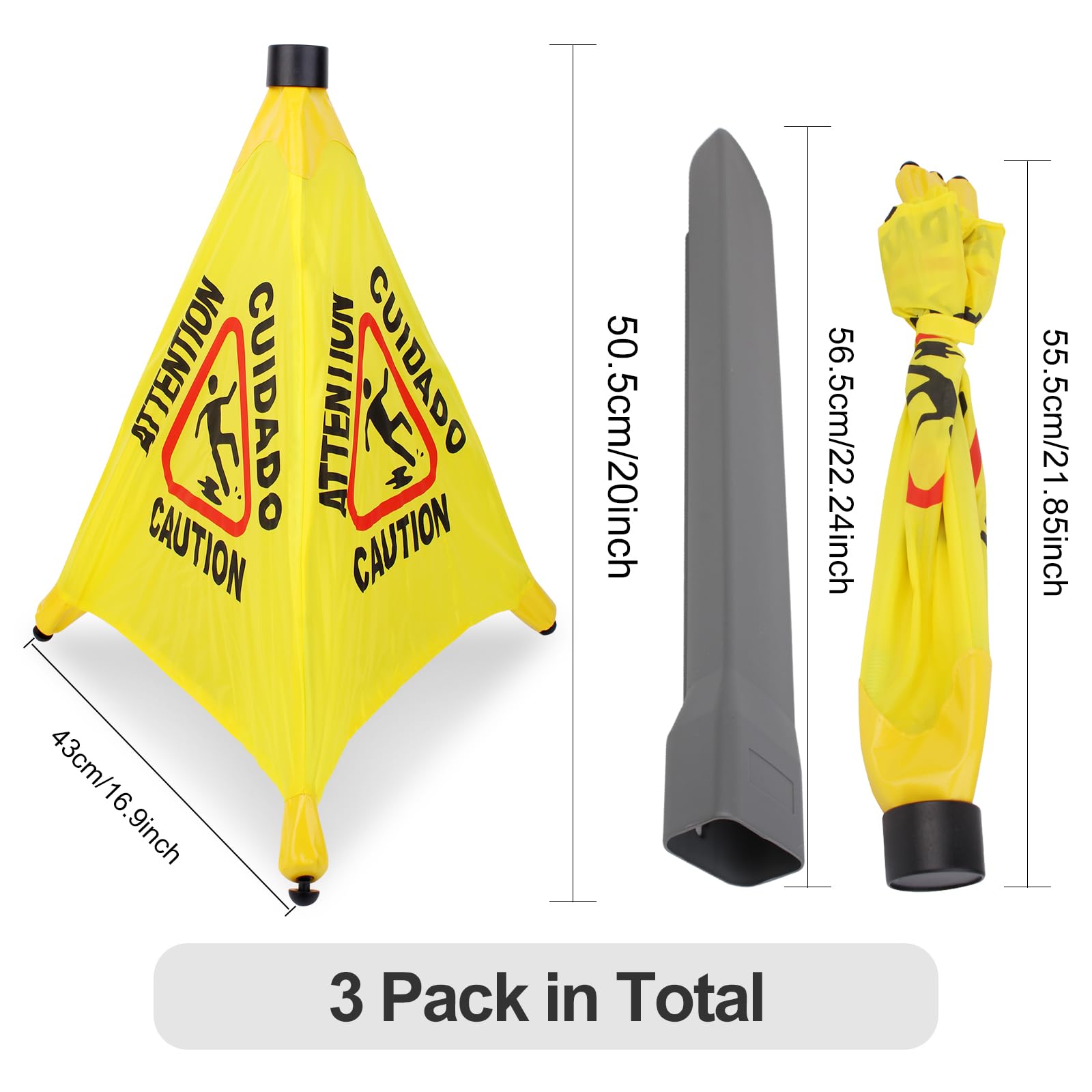 3 Pcs 20 inch Pop up Wet Floor Sign with Storage Tube (3 Count)