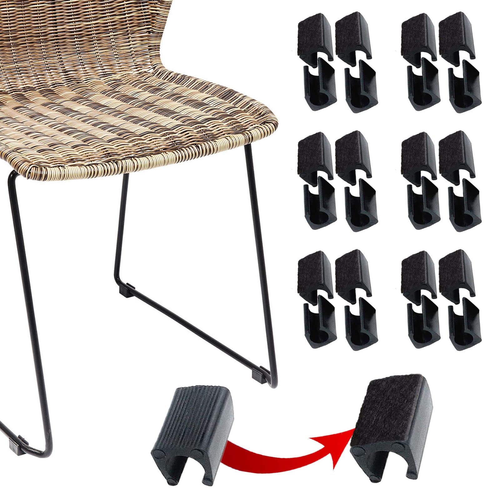 Rectangle U Shaped Sled Chair Leg Tips Cap with Felt Pads (24 Count)