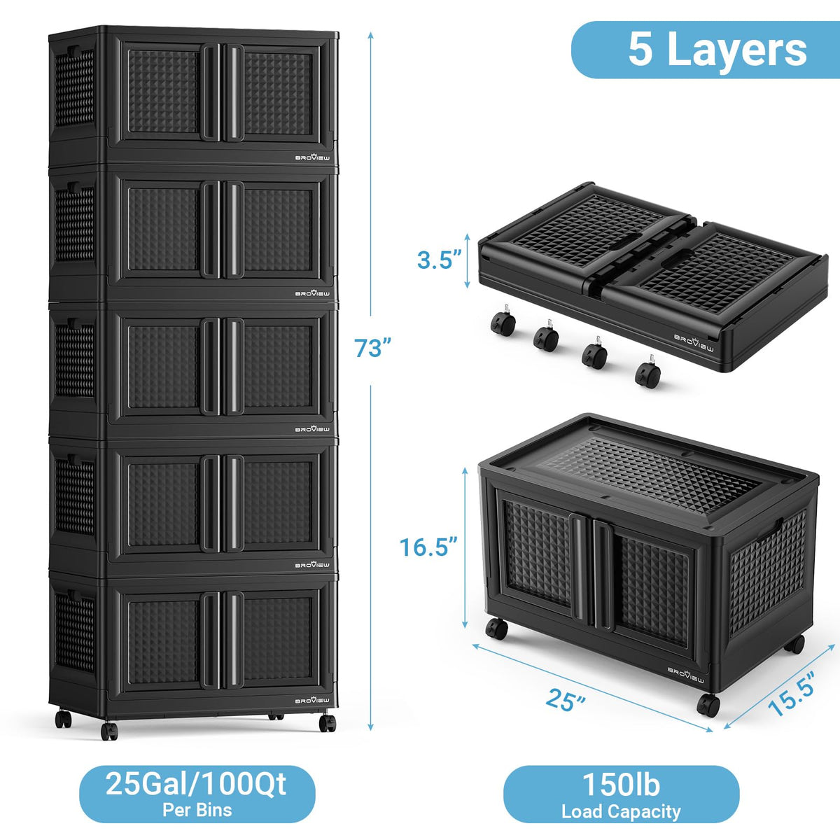 500Qt Stackable Storage Bins with Lids (5 Count)