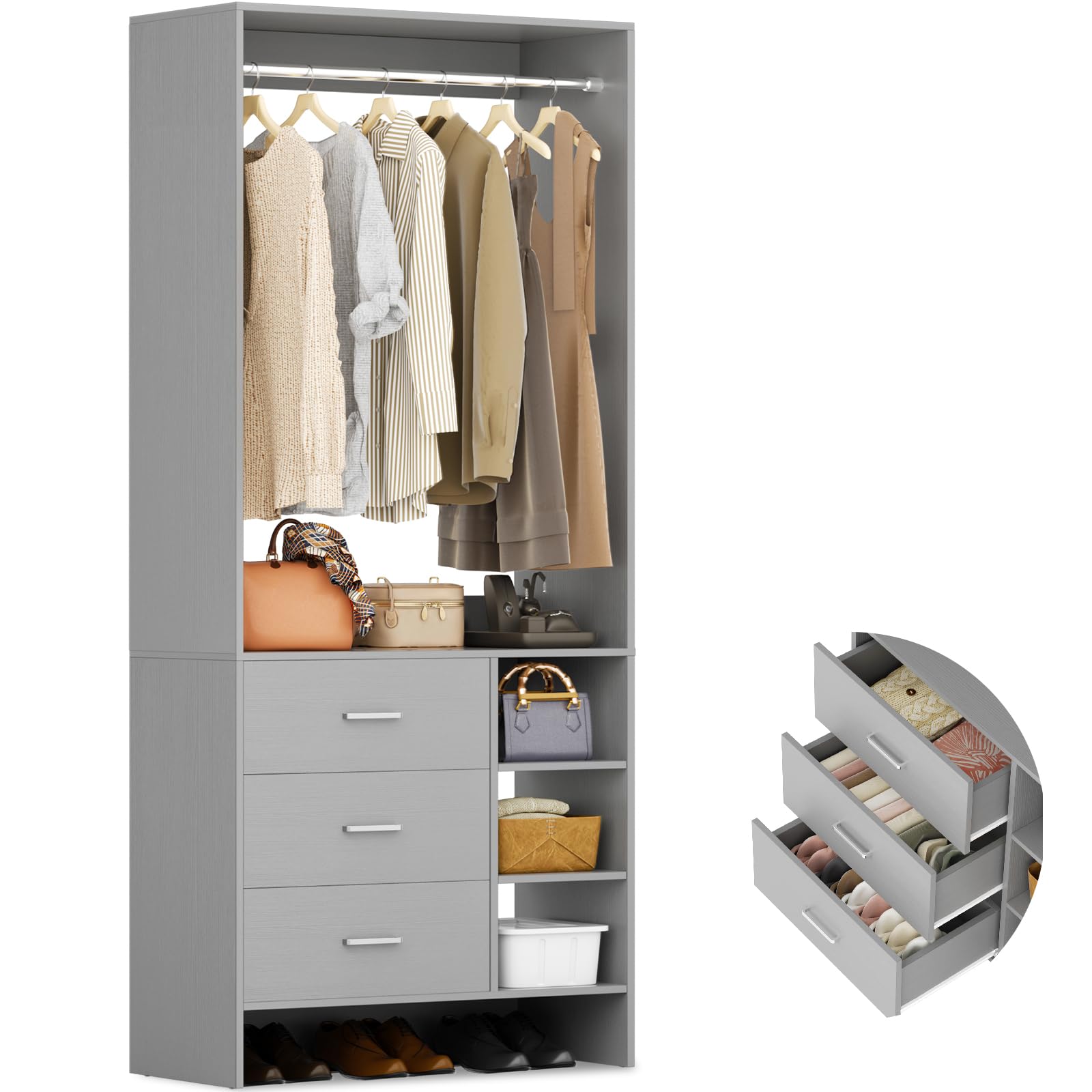 2.5FT Closet System with 3 Drawers