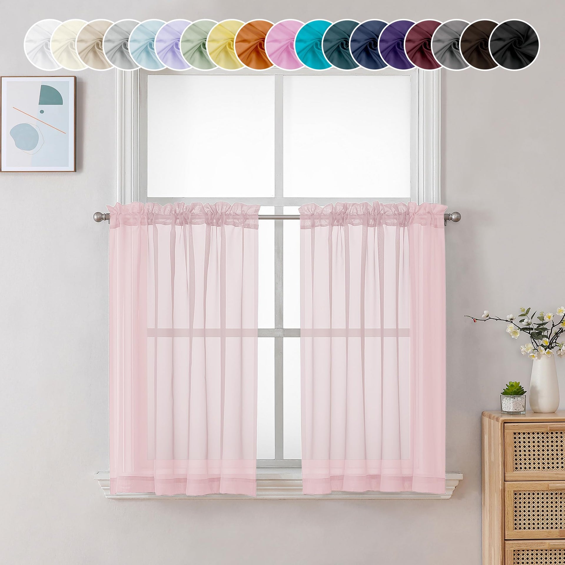 Blush Pink Sheer Curtains 30 inch Length 2 Panels (2 Count)