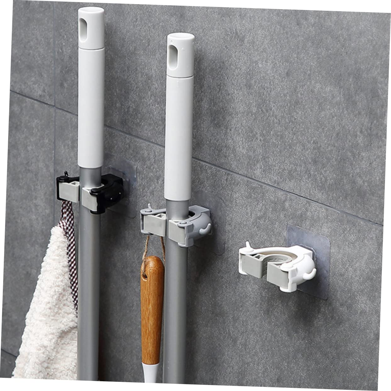 2pcs Multi function Mop Holder Wall Mount Broom Hanger Plastic Mop Clip for Home Kitchen Cleaning