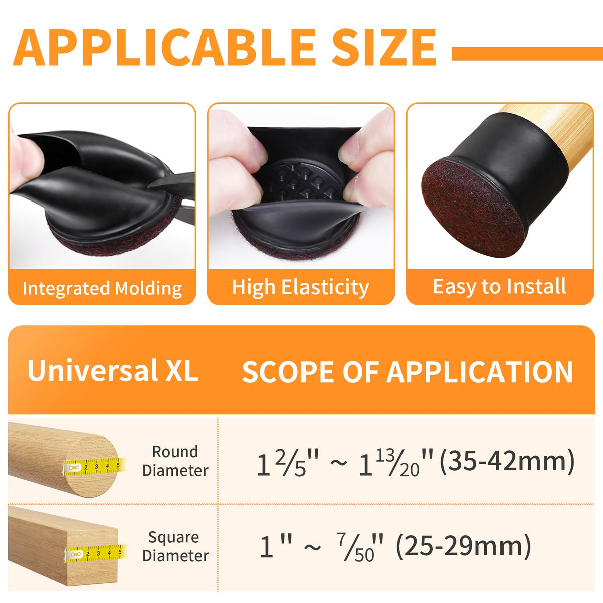 Extra Large Chair Leg Protectors with Felt for Chair (8 Count)