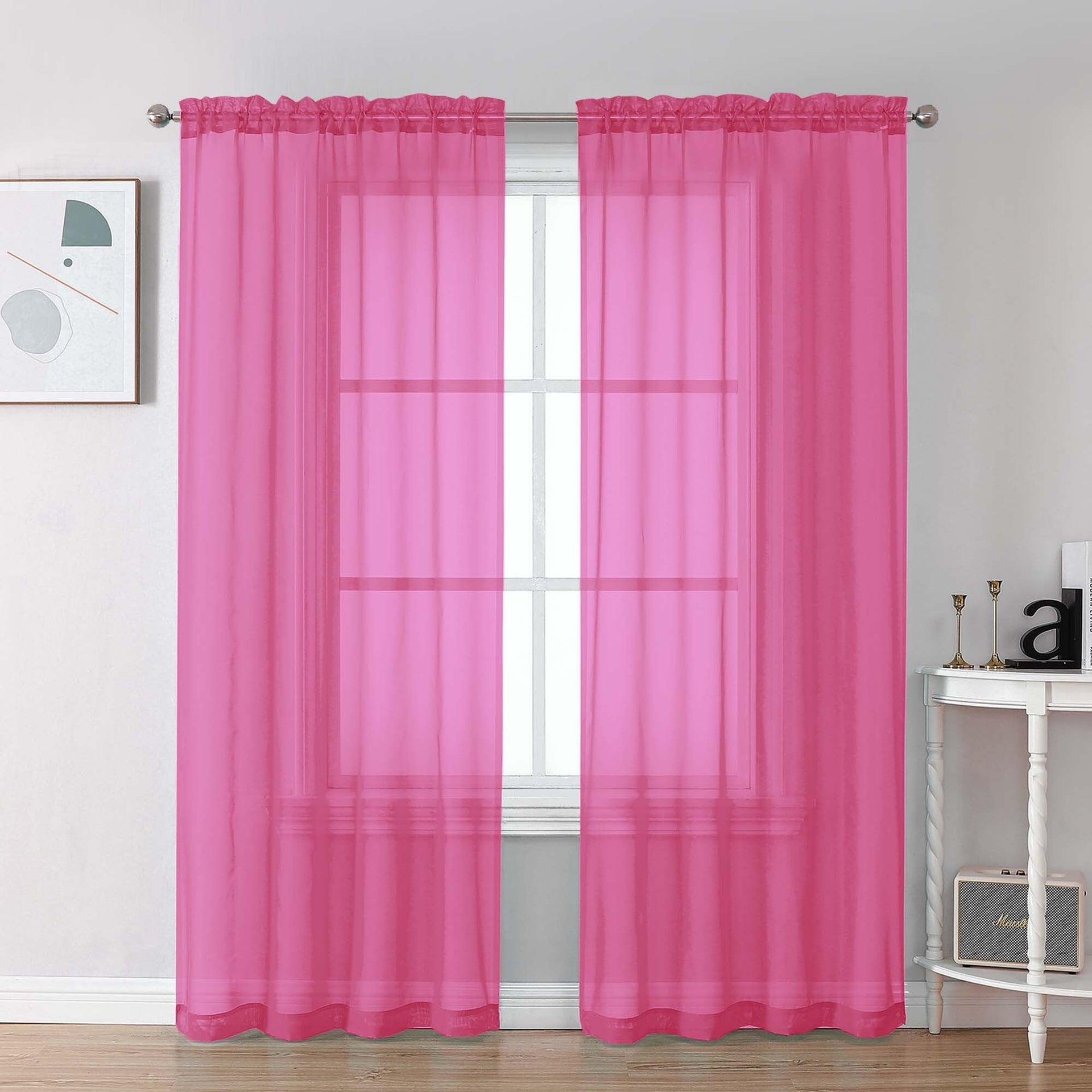 Hot Pink Sheer Curtains 72 Inch Length 2 Panels (2 Count)