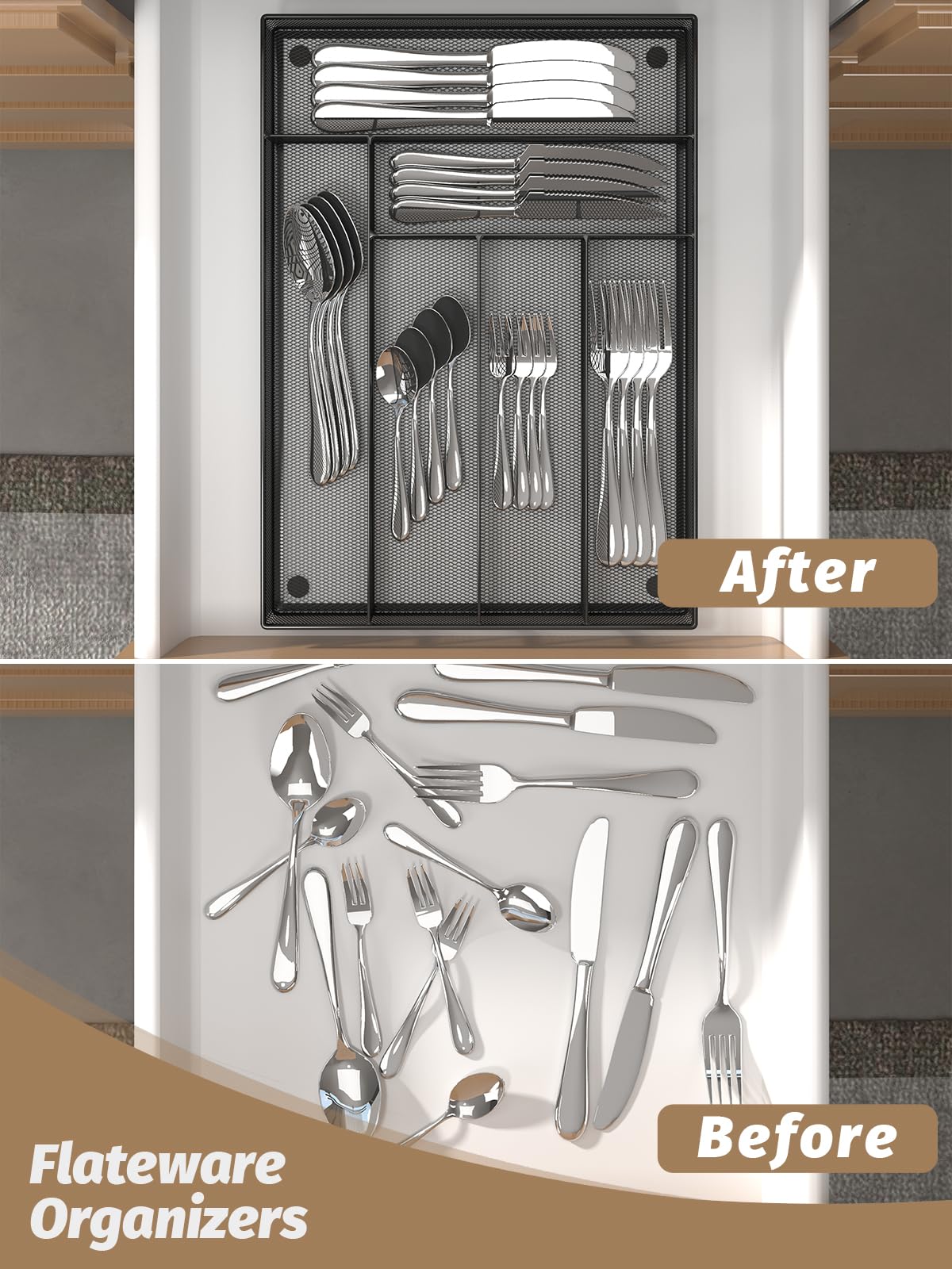 mesh silverware tray for drawer