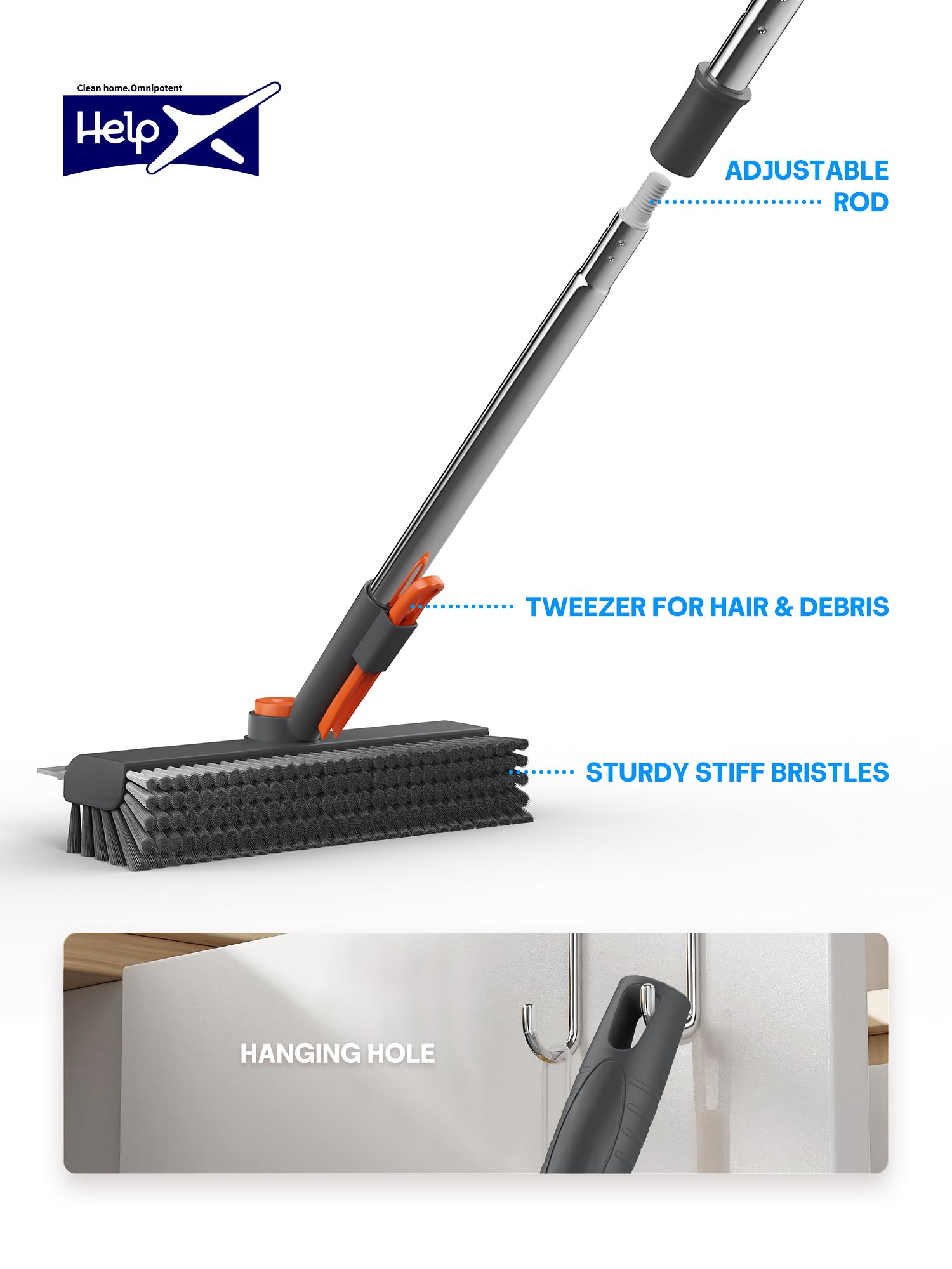 Floor Scrub Brush with Long Handle & Squeegee