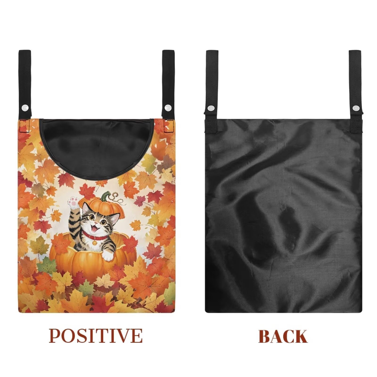 Fall Cat Pumkpin Clothespin Bags with Hanging Rope Maple Space